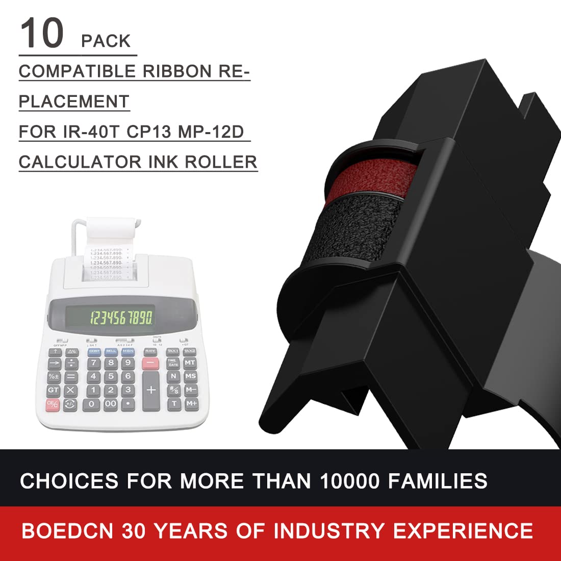 BOEDCN 10 Pack Compatible IR40t Calculator Ink Roller Replacement for Casio hr-100tm Ink Ribbon Compatible with Casio HR-100TM HR-150TM HR-170RC Canon P23-dhv Sharp EL-1801V, Individually Sealed, B/R
