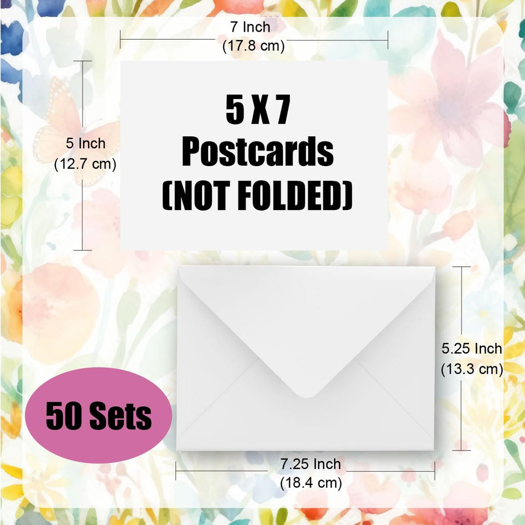 Blank Watercolor Cards with Envelopes NOT FOLDED - 50 Pack : 50 Postcards and 50 Envelopes 5x7" - Watercolor Postcards 300GSM - DIY Thank You Card, Greetings Cards, Christmas, Invitations, Birthday…