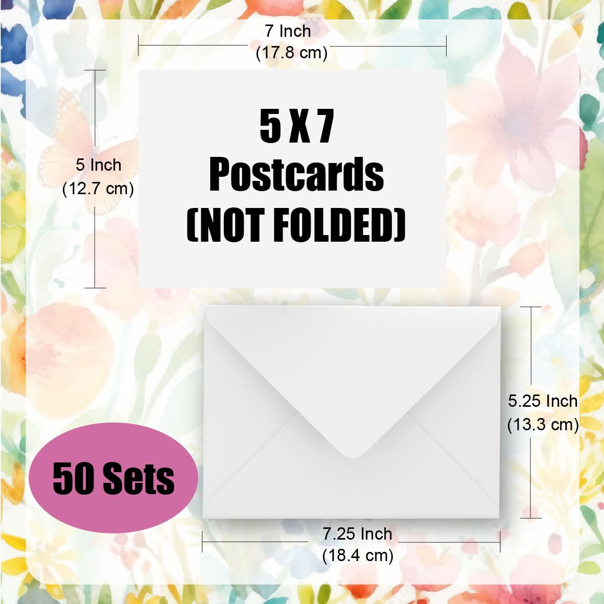 Blank Watercolor Cards with Envelopes NOT FOLDED - 50 Pack : 50 Postcards and 50 Envelopes 5x7" - Watercolor Postcards 300GSM - DIY Thank You Card, Greetings Cards, Christmas, Invitations, Birthday…