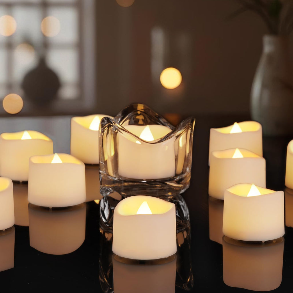 AMAGIC 24 Pack Battery Tea Lights, Flameless Candle Electric Flicker Tealight Realistic Bright for Votive, Valentine's Day, Anniversary, Special Holiday Decoration