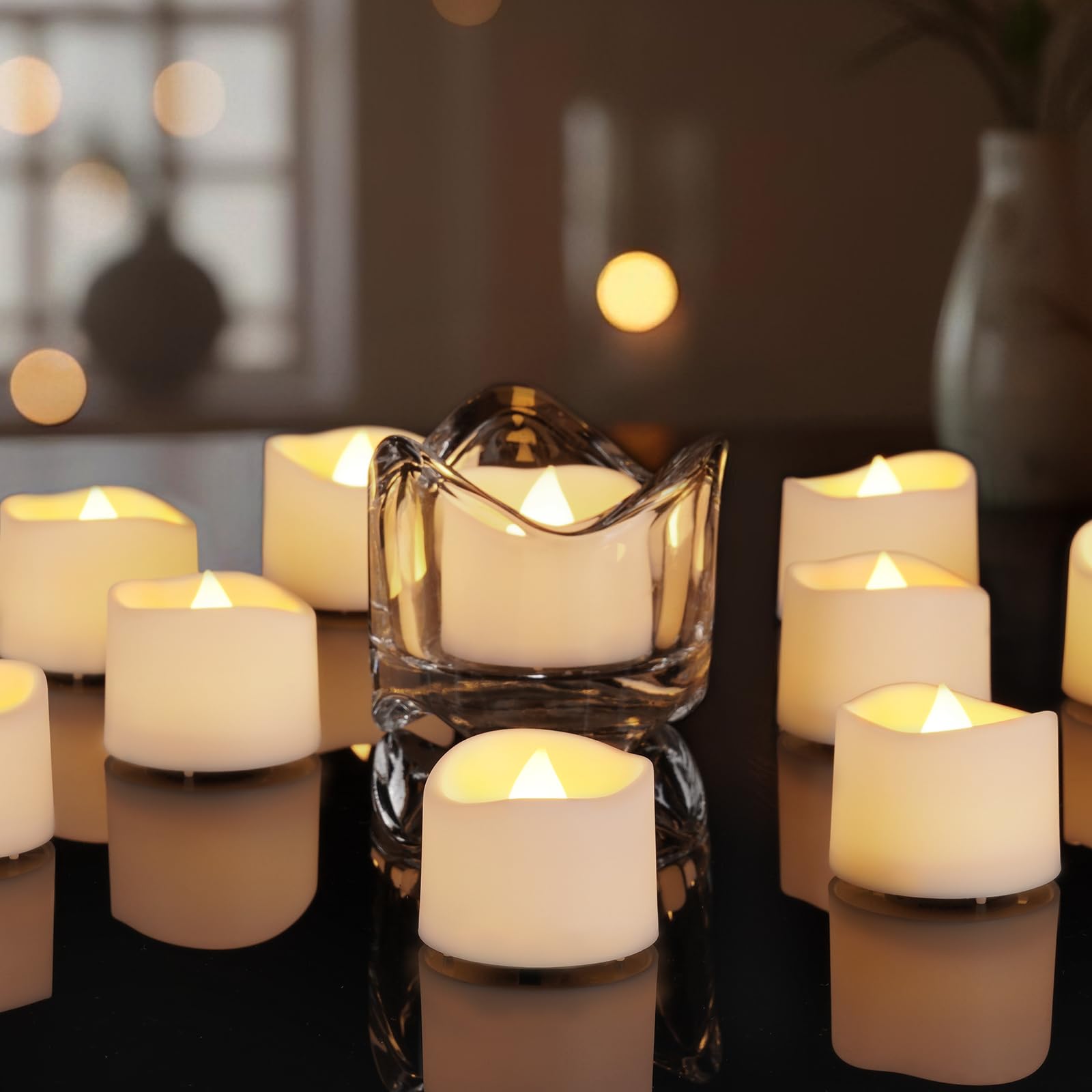AMAGIC 24 Pack Battery Tea Lights, Flameless Candle Electric Flicker Tealight Realistic Bright for Votive, Valentine's Day, Anniversary, Special Holiday Decoration