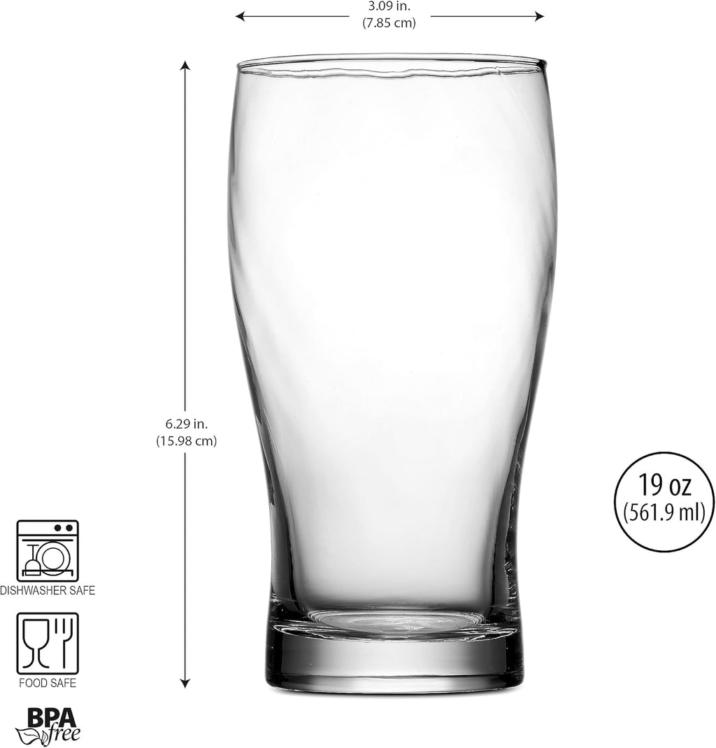 Glasses Set of 4 (19oz) Glass Capacity in a Traditional Pub Drinking Glasses Design. Oversized Beer Glasses Set for Guinness, Stout, and Craft Beer Glasses by The Pint!