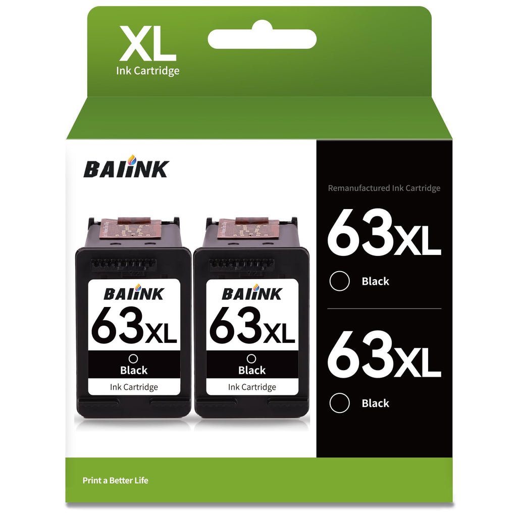 BAIINK Remanufactured Ink Cartridge Replacement for HP Ink 63 XL HP 63XL for 3830 4650 4652 4655 5252 5255 5258 4520 4512 1112 1110 3630 3632 2130 2132 Printer (Black 2-Pack)