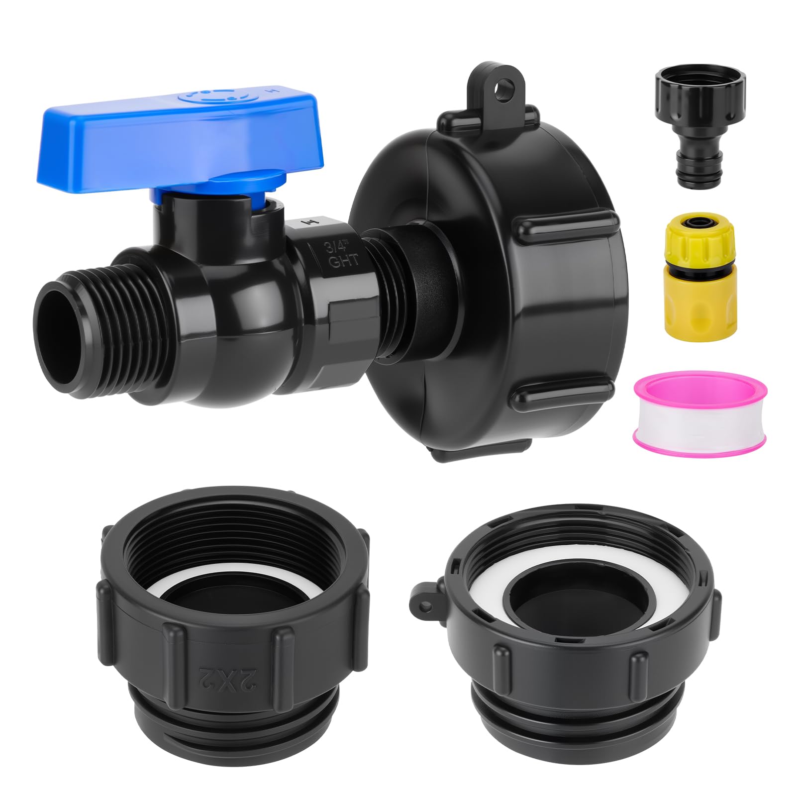 WADEO 330 275 Gallon IBC Tote Fittings, 3 Sizes IBC Tote Hose Adapter, 2.44" Fine, 2" Fine and 2" Coarse Thread, 3/4" Garden Hose Quick Connector