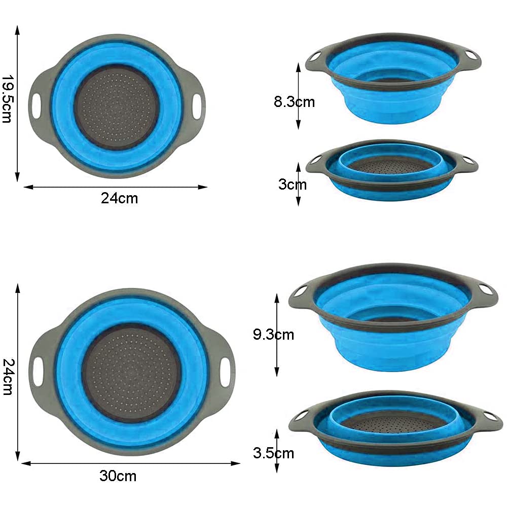 Collapsible Colander, 2 Pcs Silicone Collaspsible Strainer for Draining Pasta, Vegetable and Fruit