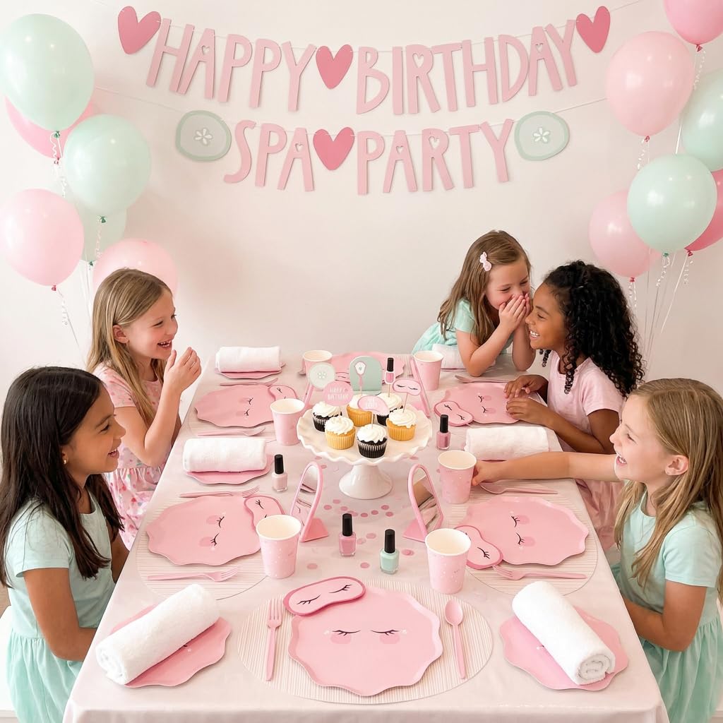Modern Whimsy 68 pcs Spa Party Decorations | Spa Party Plates, Napkins & Forks | Spa Party Supplies for Girls | Sleepover Party Supplies for Girls | Happy Birthday Banner, Spa Party Banner (Serves 12)