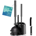 3 in 1 Toilet Brush and Plunger Set with Crevice Cleaning Brush, Toilet Plunger and Brush Set with Extra Long Handle, Plungers for Bathroom Accessories, Toilet Plunger with Holder, Obsidian Black