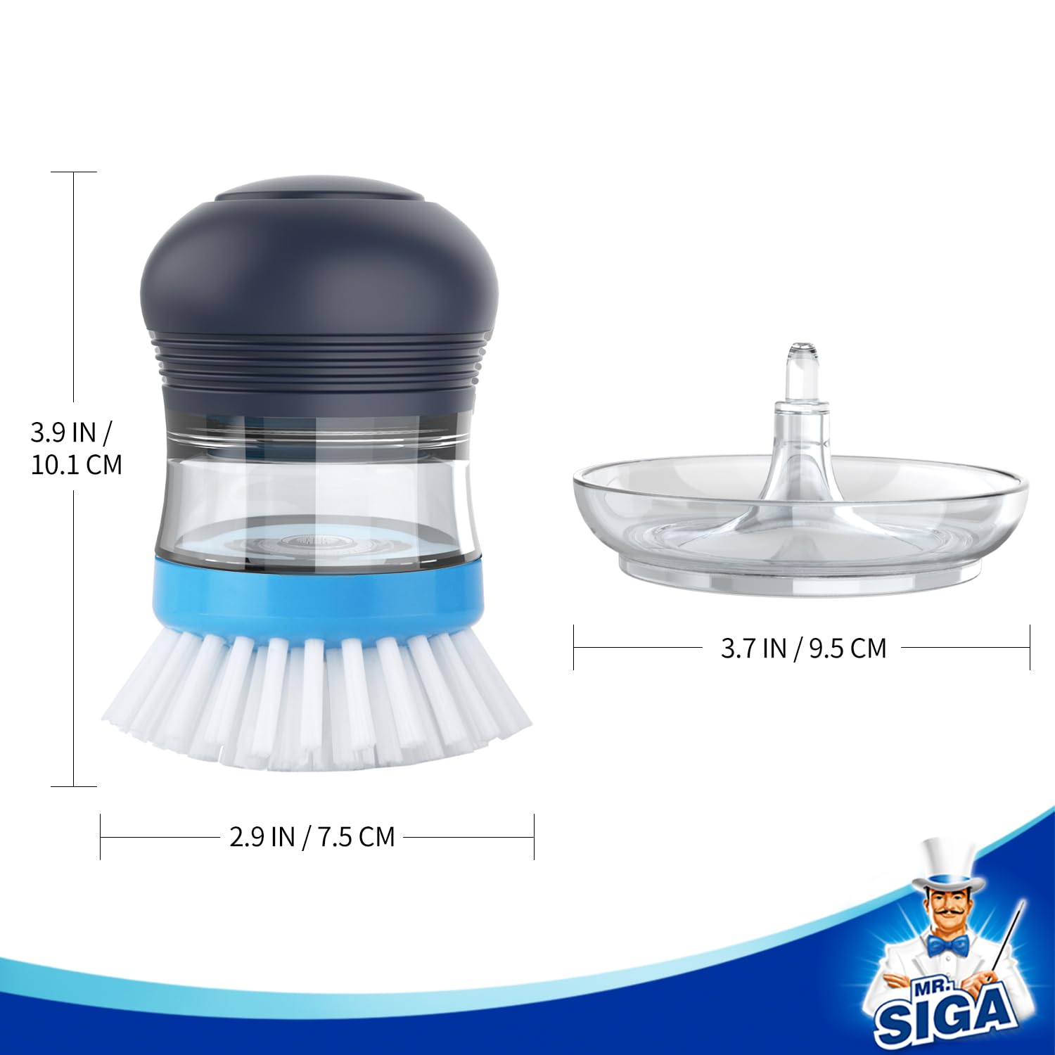MR.SIGA Soap Dispensing Palm Brush Storage Set, Kitchen Brush with Holder for Pot Pan Sink Cleaning