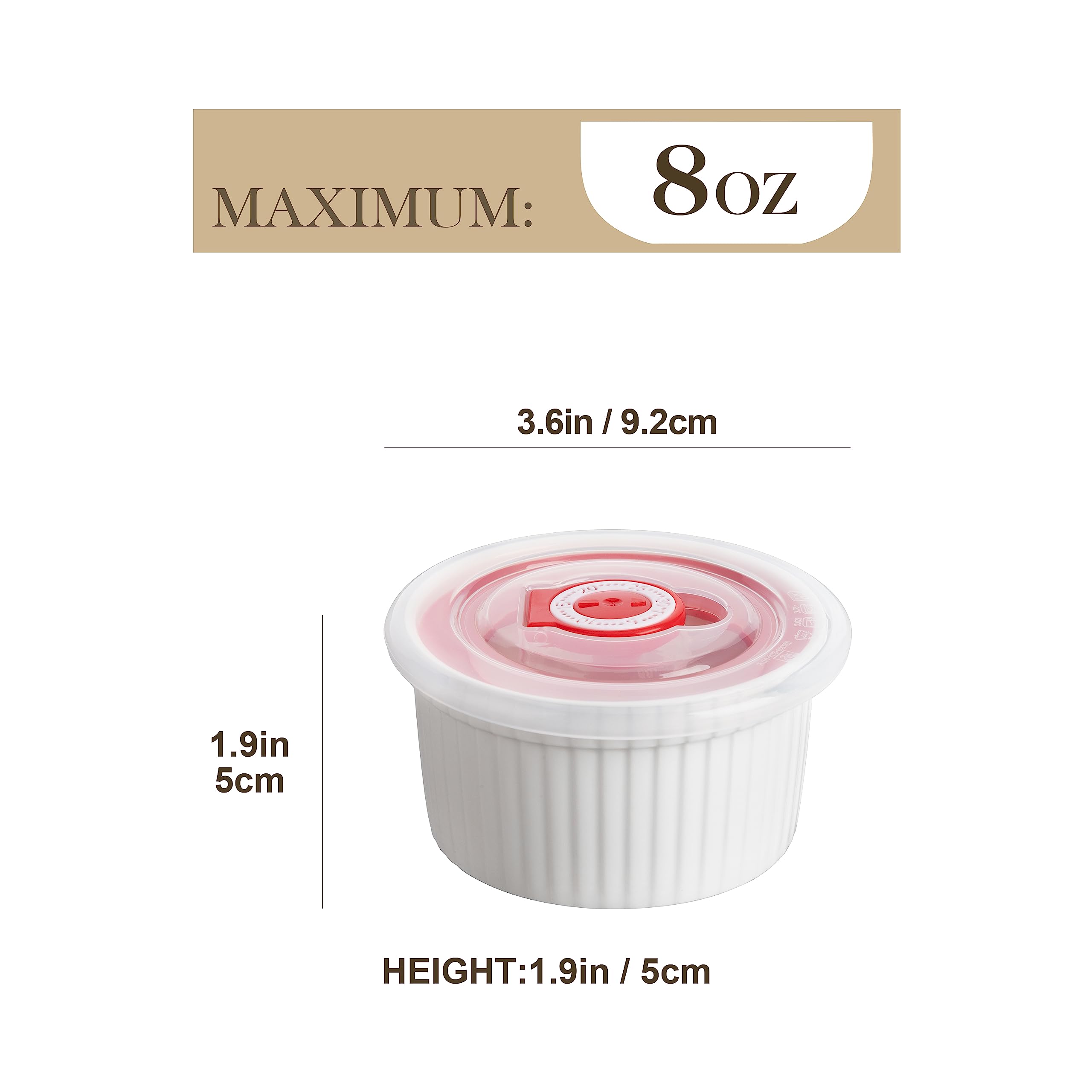 MALACASA 8 oz Ramekins with Lids, WhitePorcelain Creme Brulee Souffle Ramekins Ceramic Custard Cups Set of 6, Dishwasher and Oven Safe, Series RAMEKIN. DISH