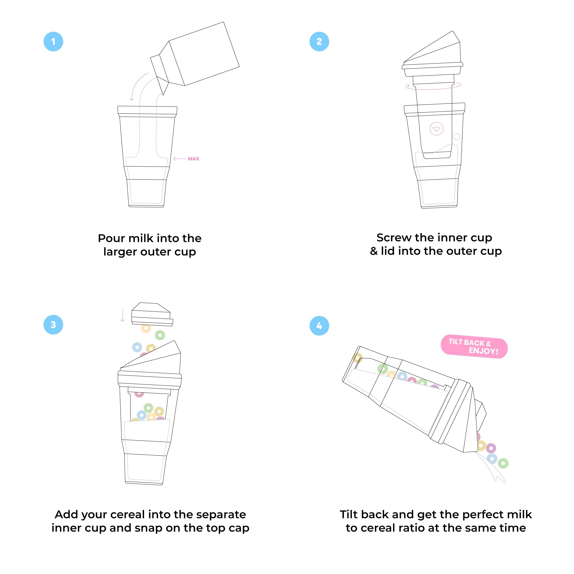 The CRUNCHCUP XL Black- Portable Plastic Cereal Cups for Breakfast On the Go, To Go Cereal and Milk Container for your favorite Breakfast Cereals, No Spoon or Bowl Required