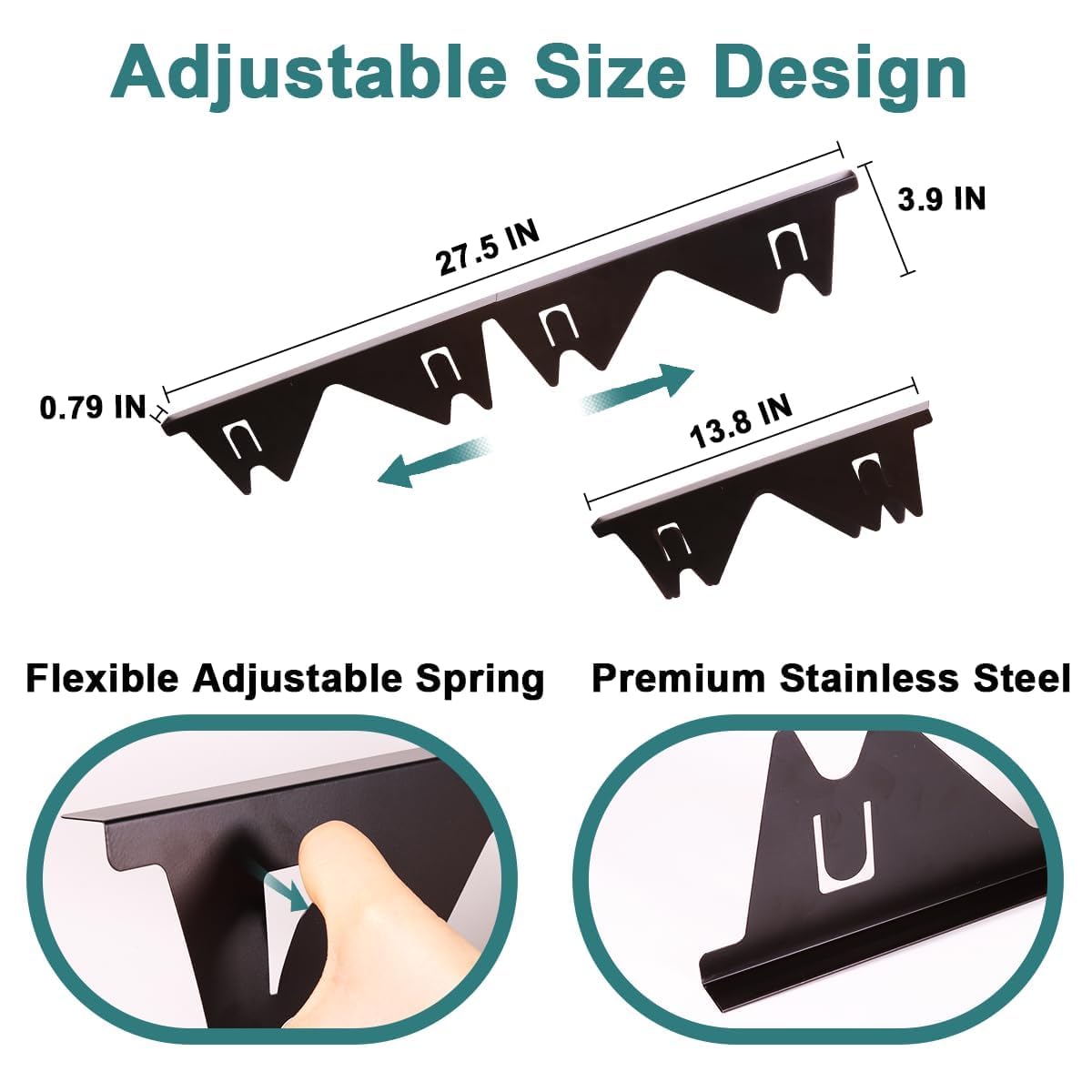 FLSEPAMB Stove Gap Covers Stainless Steel, Stove Counter Gap Cover Heat Resistant & Easy to Clean Stove Gap Filler Between Counter Trim Kit for Countertop, Length 13.8" to 27.6", Black (2 PCS)