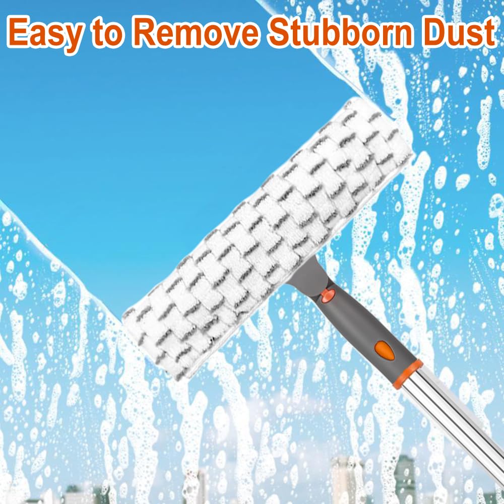 Window Squeegee Kit - 12" Squeegee & Microfiber Scrubber, 2 Reusable Pads, 72 Inch Long Handle,Streak-Free for Indoor Outdoor Home Glass Patio Door Car RV Spring Cleaning Tool