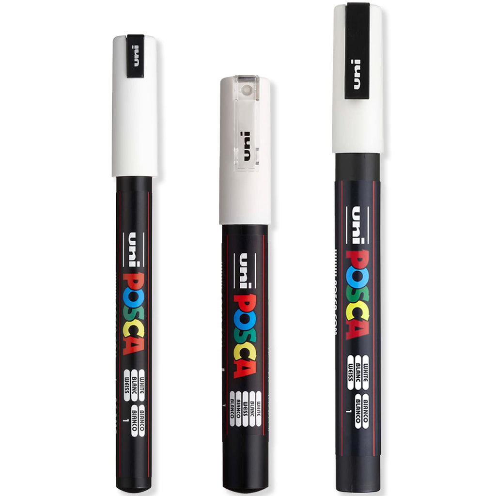 Posca - Set of finest for delicate markers - PC-1MR, PC-1M, PC-3M - White ink - Pack of 3