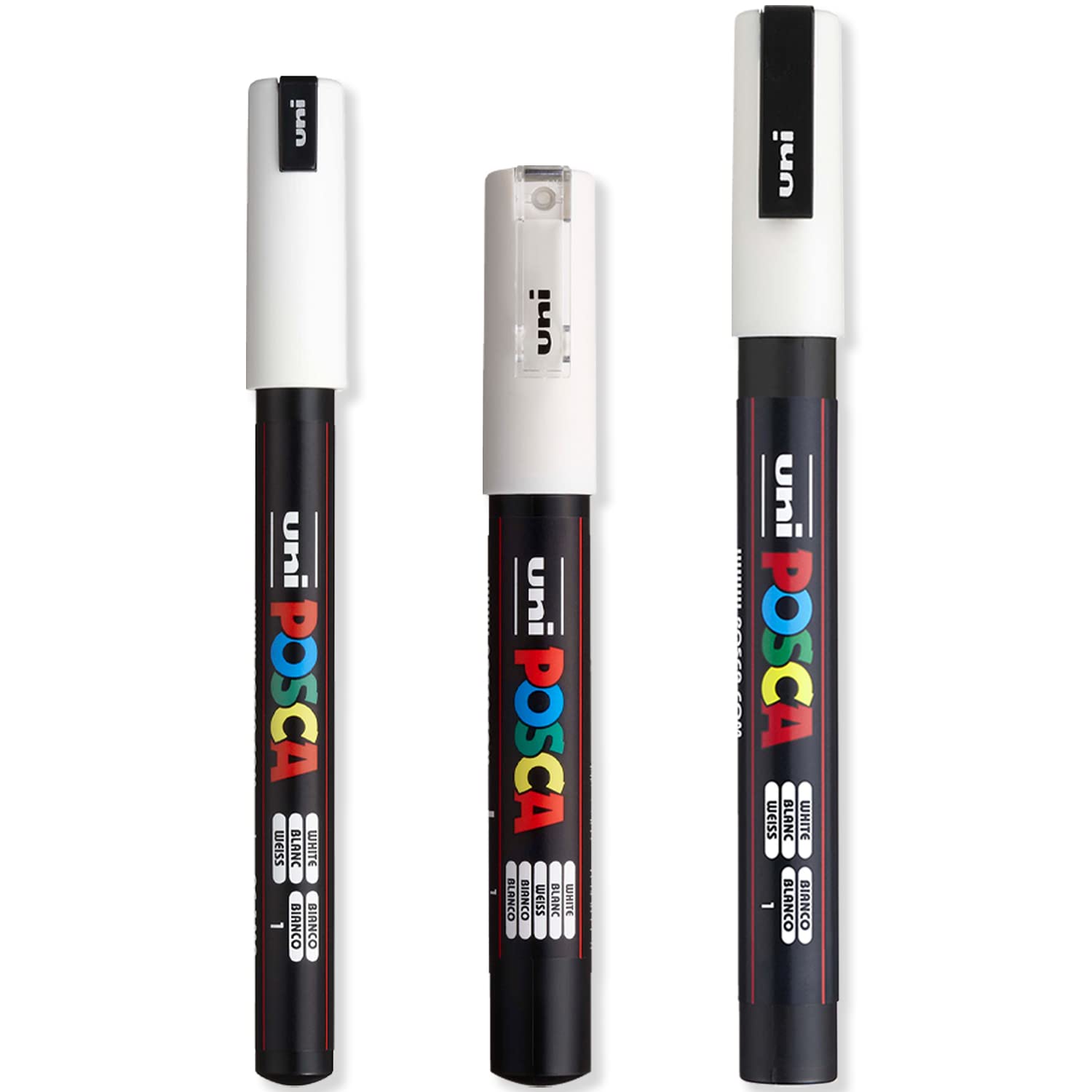 Posca - Set of finest for delicate markers - PC-1MR, PC-1M, PC-3M - White ink - Pack of 3