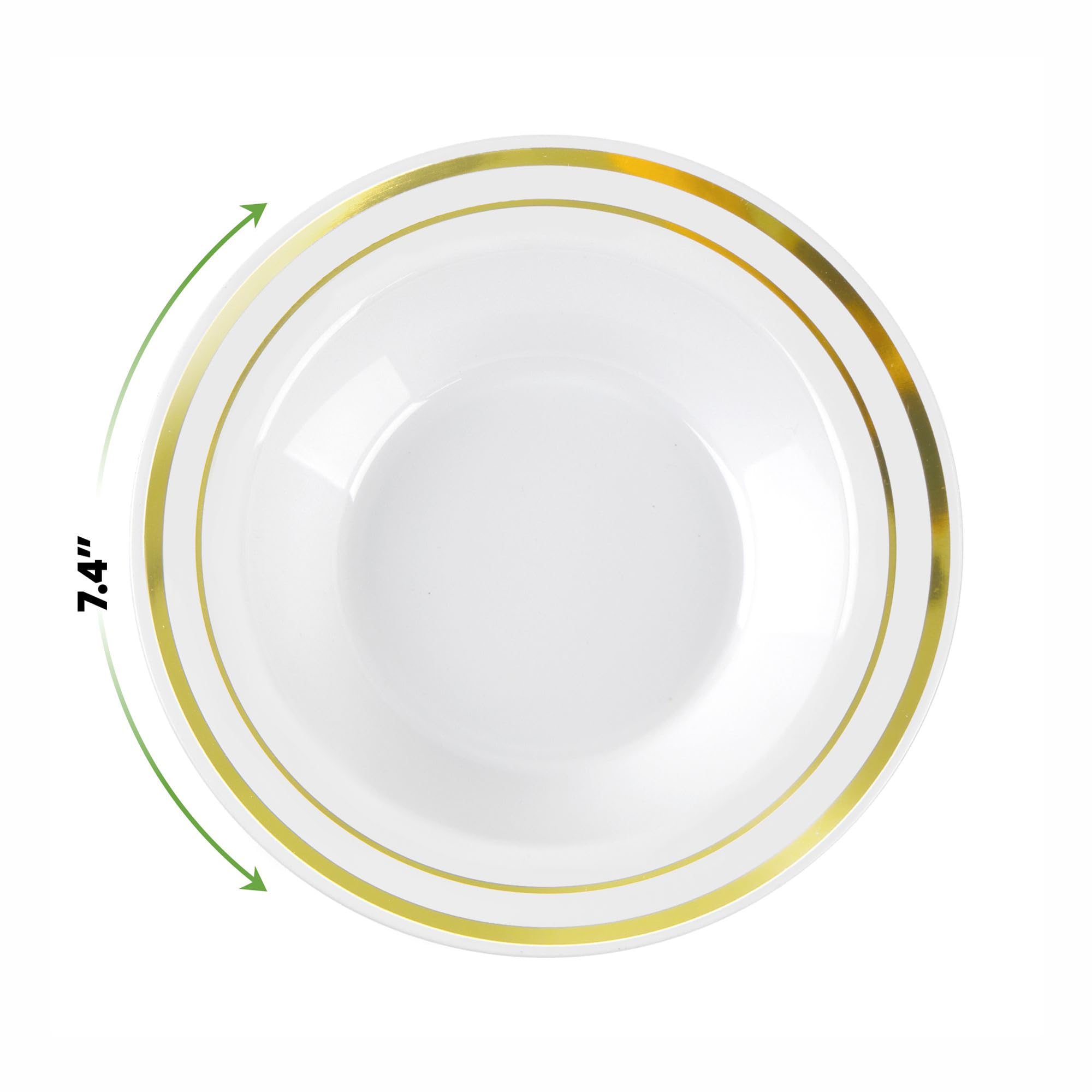 SETUP [12 oz. - 50 Piece] Dessert Soup Bowls with Gold Rim, Bowls Disposable - Premium Heavy-Duty Disposable Soup Bowls for Party, Wedding, and All Occasions