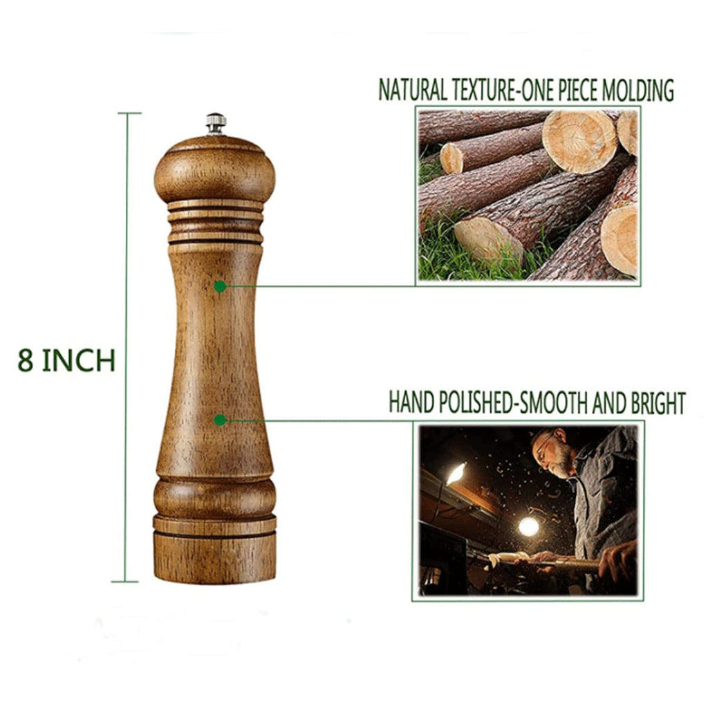BINHAI Wooden Pepper Mill Pepper Grinder Kit Manual Mills Solid with Strong Adjustable Ceramic Grinders Set 8 Inches