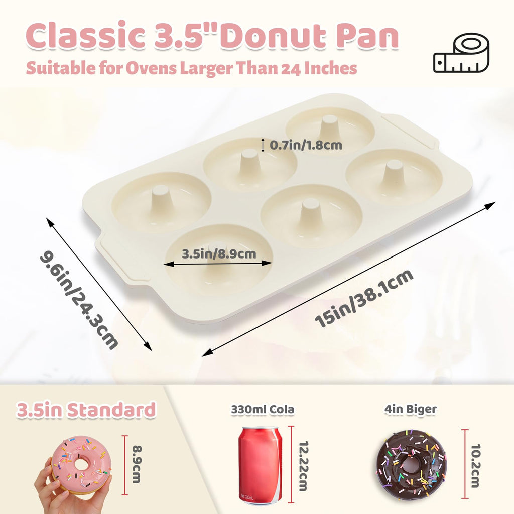 Toeusog Nonstick Silicone Donut Pan: 3.5 Inch Large Donut Mold with Metal Frame - Bagel Doughnut Pan for Baking Gluten Free Glazed Vegan - for Oven Housewife Home Baker Baking Lovers (Green & Beige)