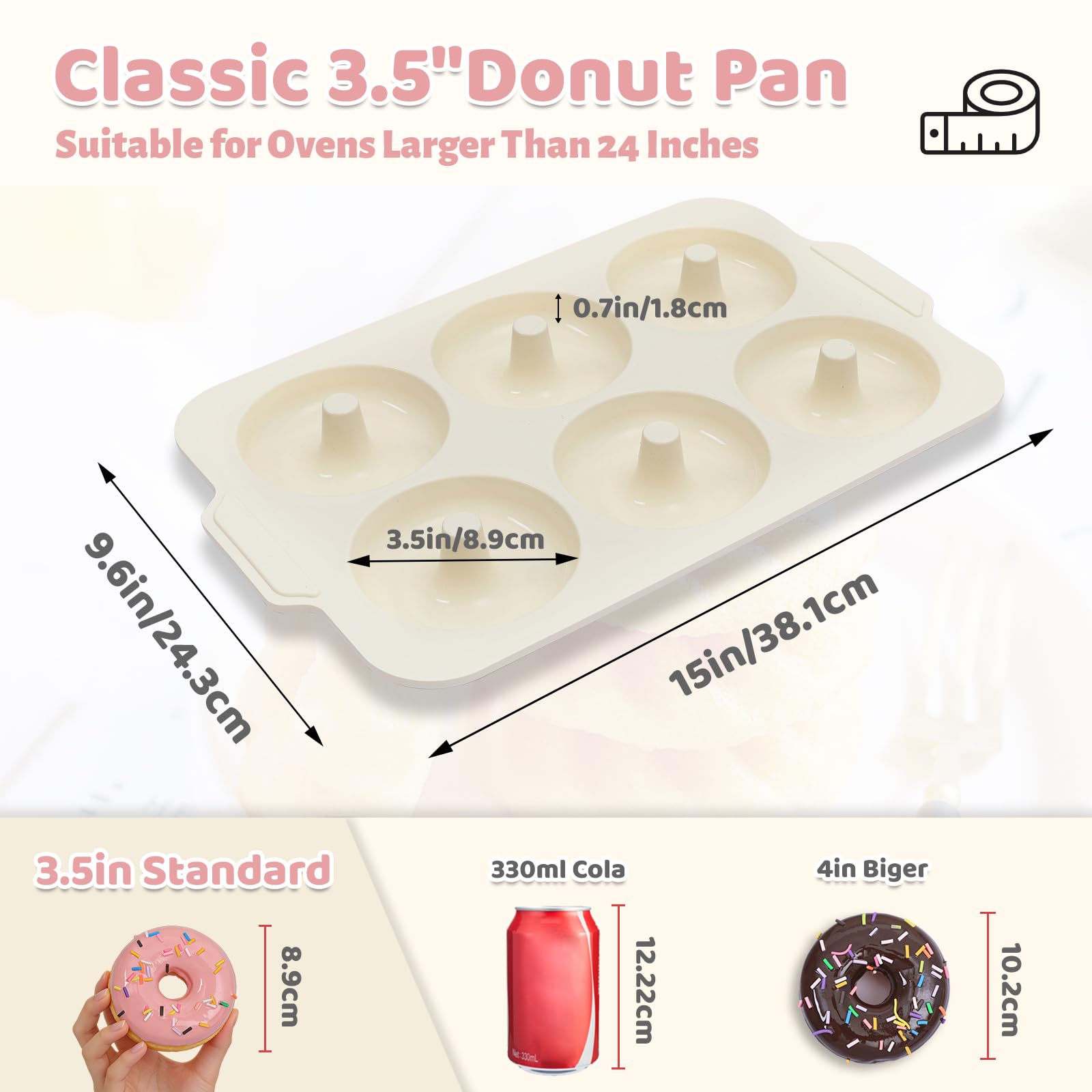 Toeusog Nonstick Silicone Donut Pan: 3.5 Inch Large Donut Mold with Metal Frame - Bagel Doughnut Pan for Baking Gluten Free Glazed Vegan - for Oven Housewife Home Baker Baking Lovers (Green & Beige)