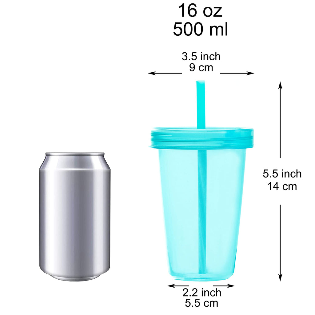 Youngever 9 Sets 16 Ounce Plastic Cups with Lids and Straws, Reusable Plastic Cups with Straws (Rainbow Colors)