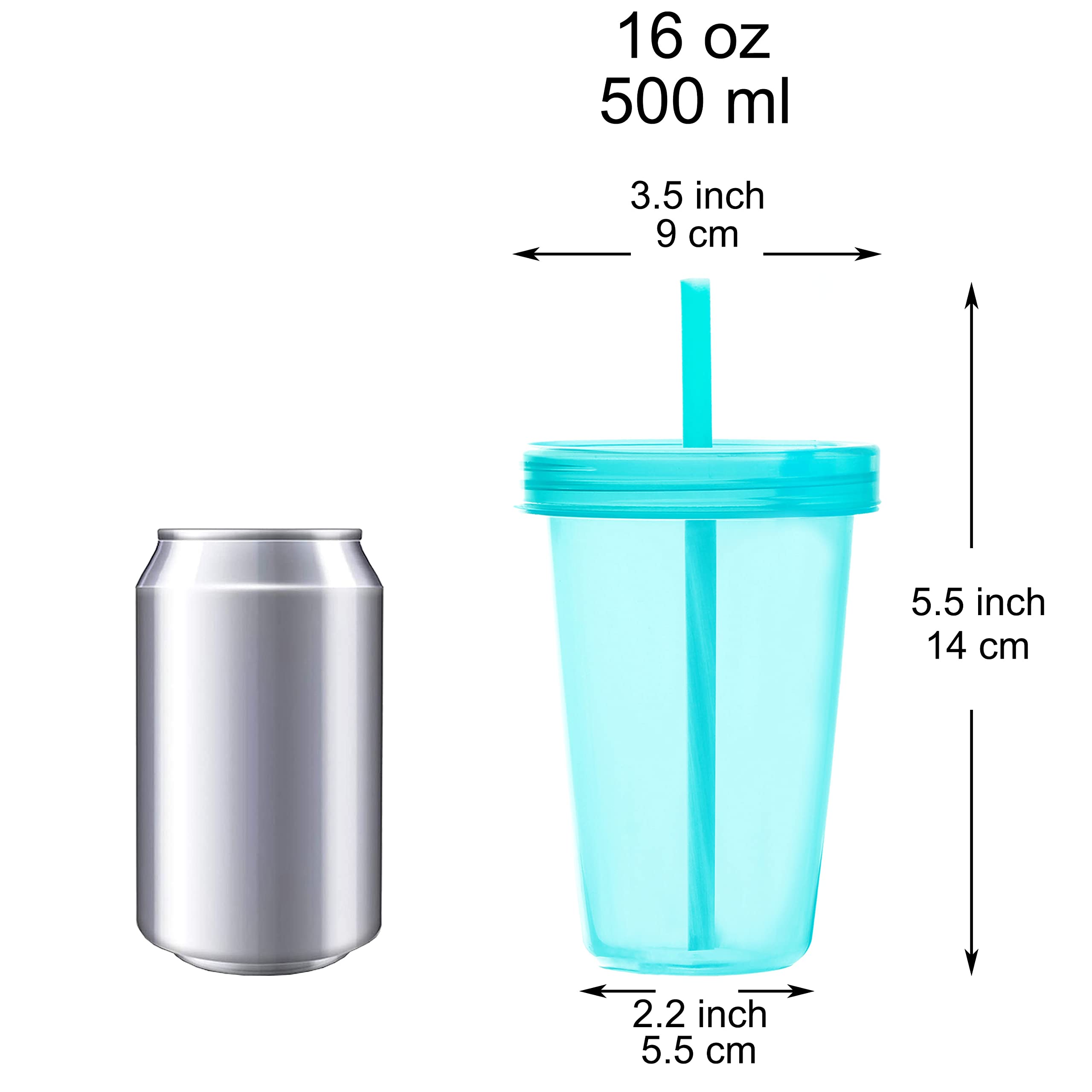 Youngever 9 Sets 16 Ounce Plastic Cups with Lids and Straws, Reusable Plastic Cups with Straws (Rainbow Colors)
