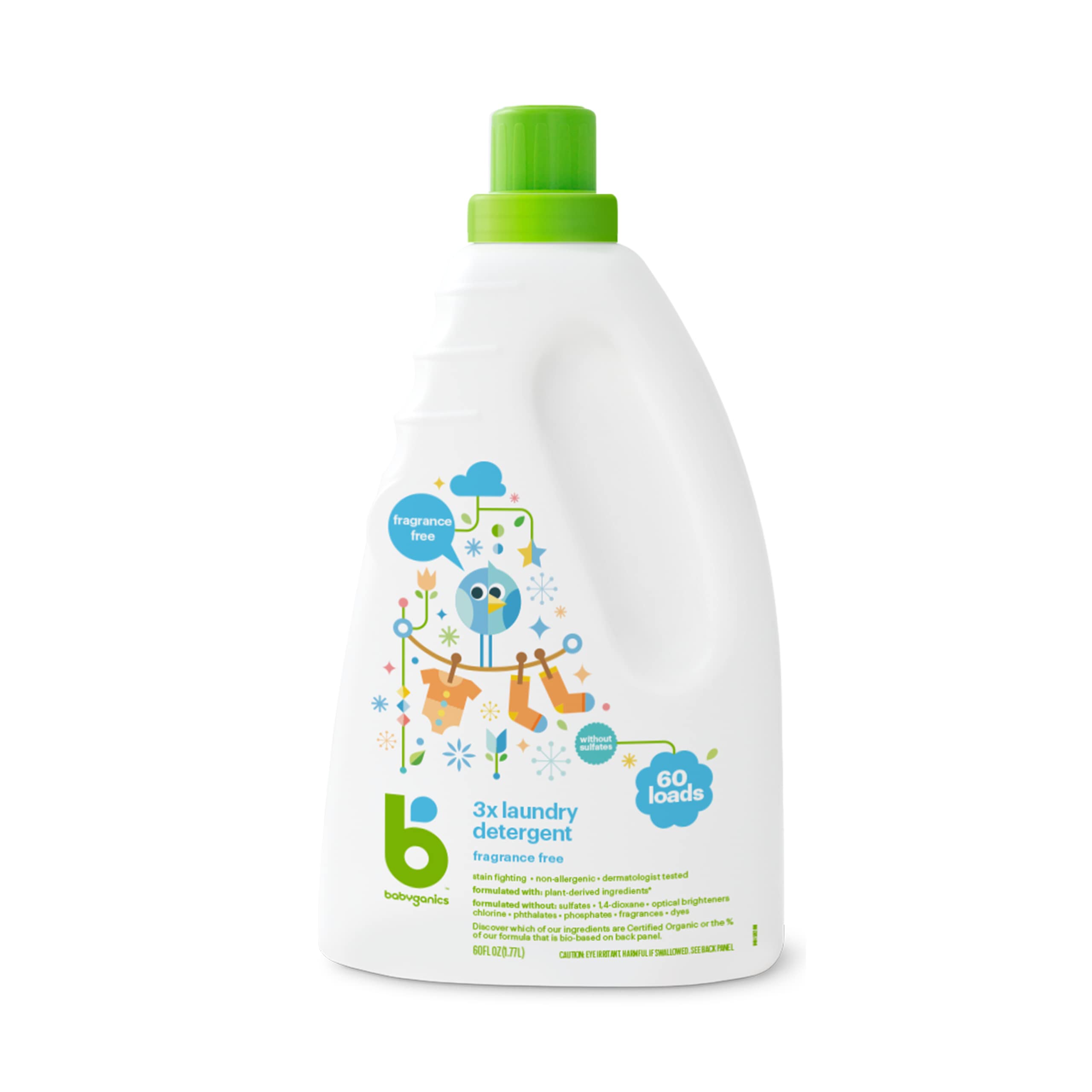 Babyganics Fragrance-Free Baby Laundry Detergent, Simple Ingredients for Gentle Care, Formulated for Delicate Fabrics & Skin, Dye Free, 1.77 Liter, Packaging May Vary