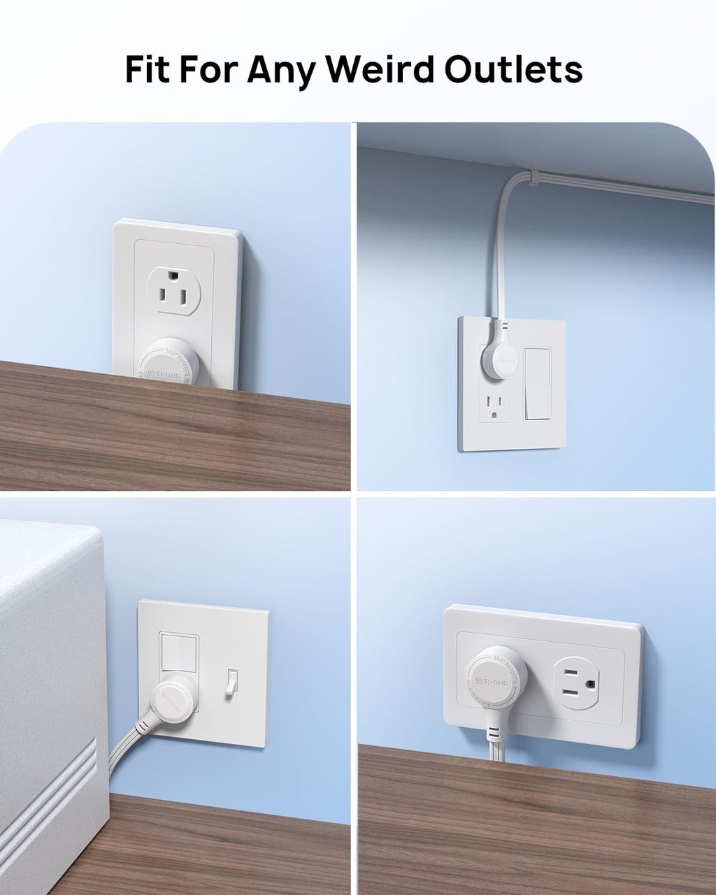 TROND 6ft Flat Extension Cord Indoor, 360° Rotating Plug Power Bar, 3 Way Outlets Extender, 13 Amps, 1625W, Small Flexible SPT 16/3 Cable Splitter for Hotel Cruise Ship Travel Essentials, White