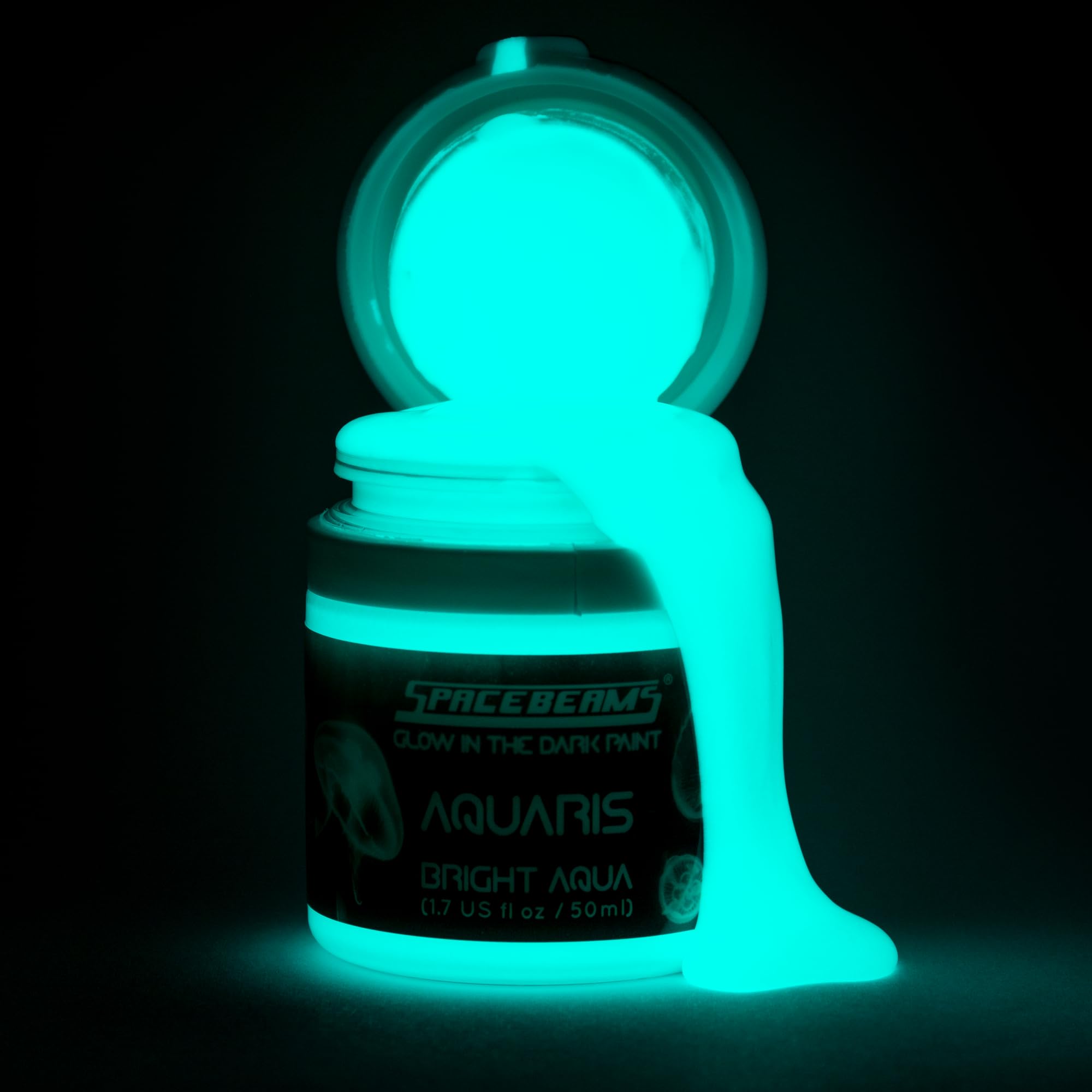 Aquaris Glow in the Dark Paint (50ml) Bright Aqua Glow (Light Blue/Turquoise), Non-Toxic, Water Based, by SpaceBeams