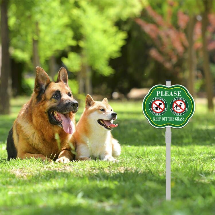 No Pooping Dog Signs with Stake, Keep off Grass Yard Sign,10x12 Inches Aluminum Metal Signs, Fade Resistant, Weatherproof, Indoor or Outdoor Use Classic （2 Pack）
