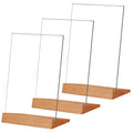 TONICE® 3 Pack 5x7 Acrylic Sign Holder Slant Back Design L Shape Clear Acrylic Frames Wood Base, Table Menu Display Stand Flyer Display for Desk Display (Optional 8.5x11/5x7 Inch L/T Shape)