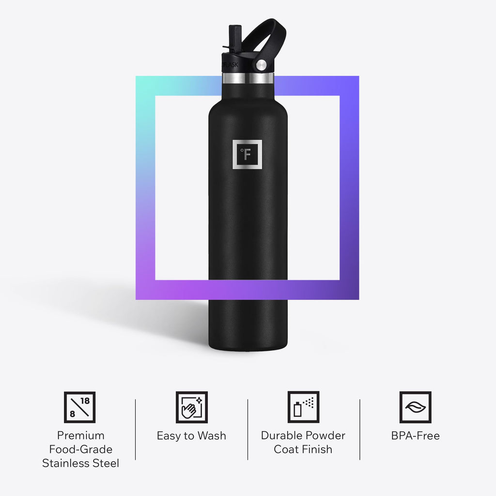 IRON °FLASK Camping & Hiking Hydration Canteen - 24/32 oz with 3 Lids - Insulated Water Bottle with Straw - Double Walled Stainless Steel - Vacuum Leak Proof BPA Free - Travel Sports Gym Flask