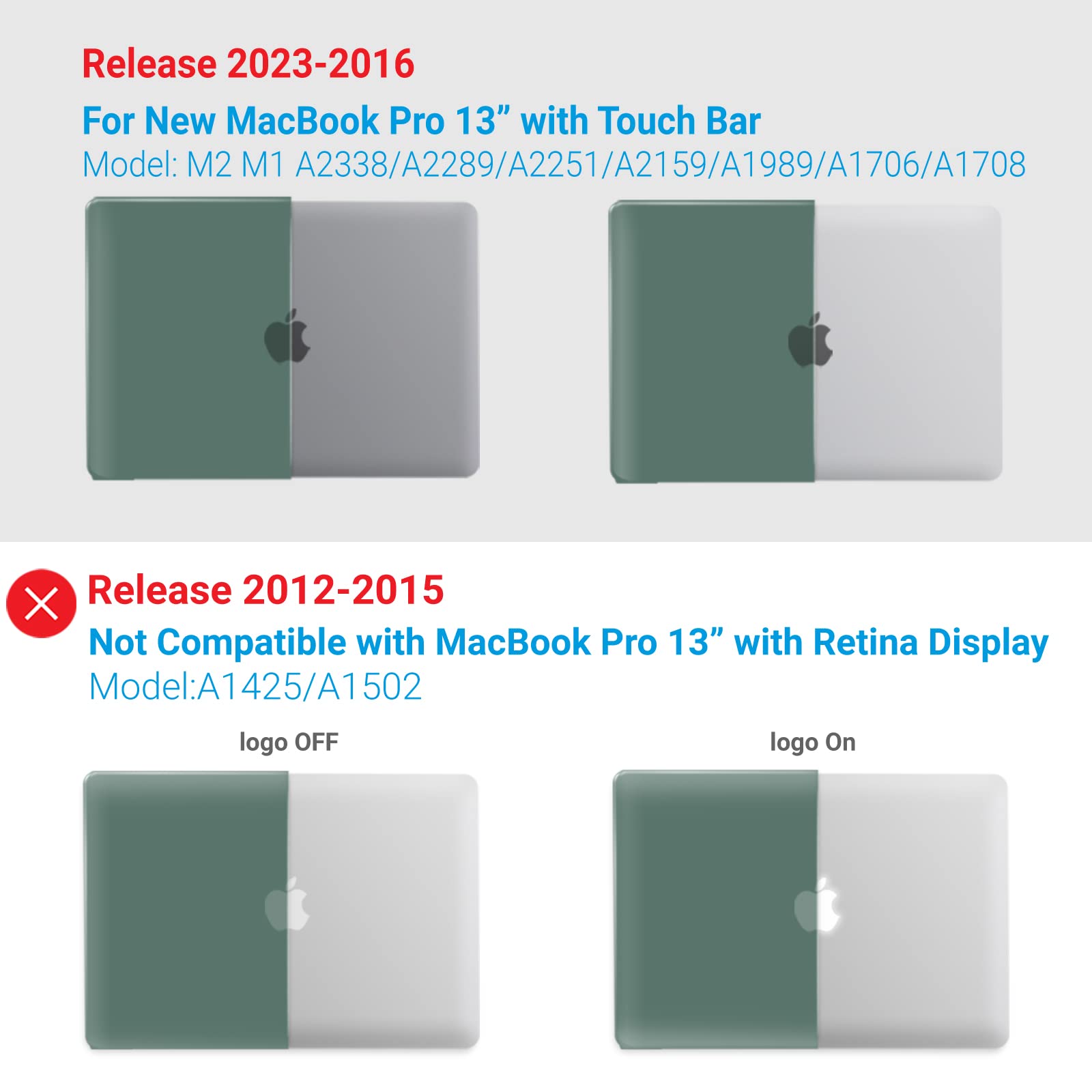 IBENZER Compatible with 2025 2024 M2 M1 MacBook Pro 13 Inch Case 2025-2016 A2338 A2289 A2251 A2159 A1989 A1706 A1708, Hard Shell Case&Keyboard Cover for Mac Pro 13, Midnight Green, CA-T13-MTGN+1