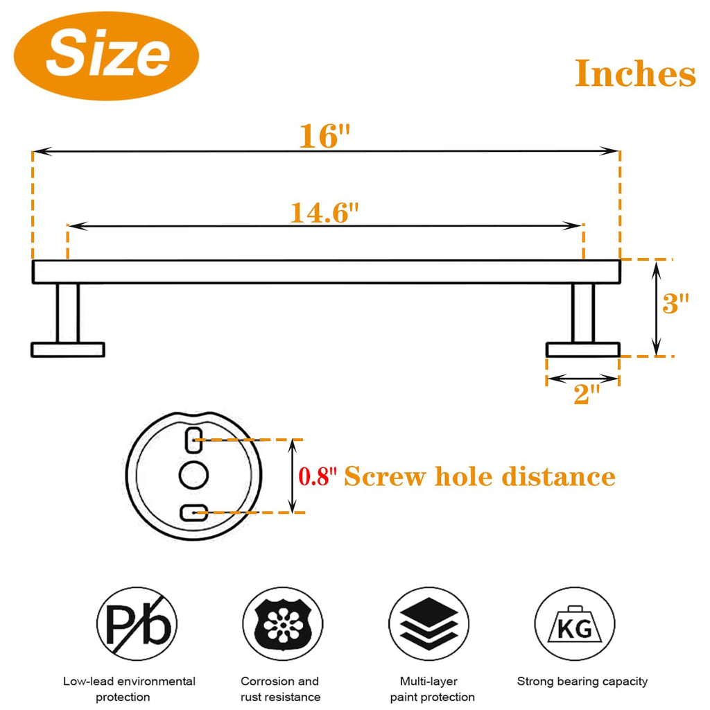 TocTen Bath Towel Bar - Thicken SUS304 Stainless Steel Bathroom Towel Holder, Towel Rod for Bathroom Heavy Duty Wall Mounted Towel Rack Hanger (16IN, Black)