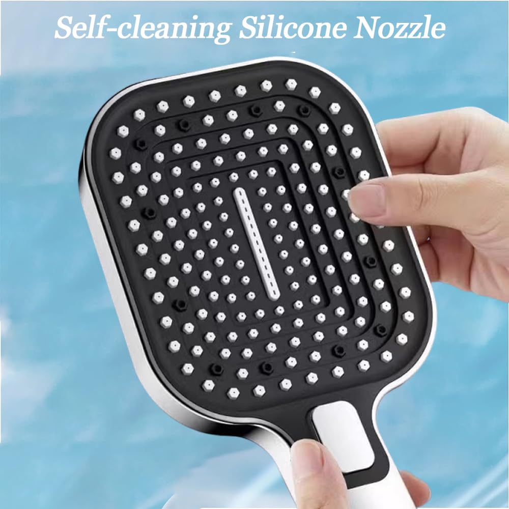 Shower Head, High Pressure Handheld Shower Heads with 60" Stainless Steel Hose and Adjustable Overhead Bracket, Handheld Showerhead Combo, Anti-Clog Nozzle, Big Panel