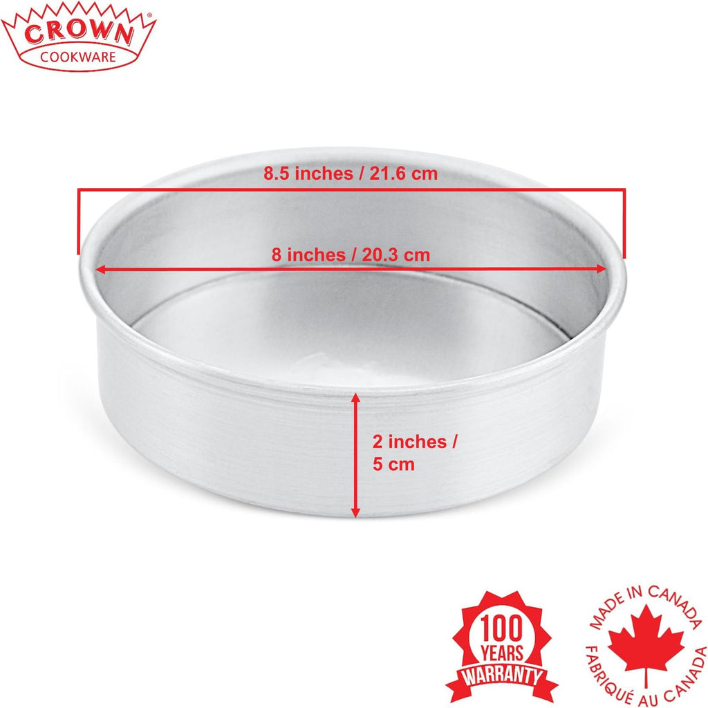 Crown 8 inch Cake Pans, 2" Deep, Set of 2, Heavy Duty, Even-Heating, Pure Aluminum, 20 cm Cake Pan
