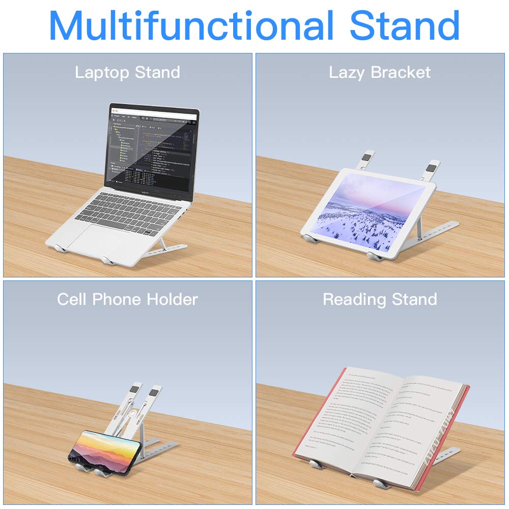 Adjustable Laptop Stand, Portable Folding Laptop Riser, 7-Levels Ventilated Aluminum Laptop Holder for Desk, Ergonomic Universal Computer Stand, Compatible with 9-17" Laptop, Silver