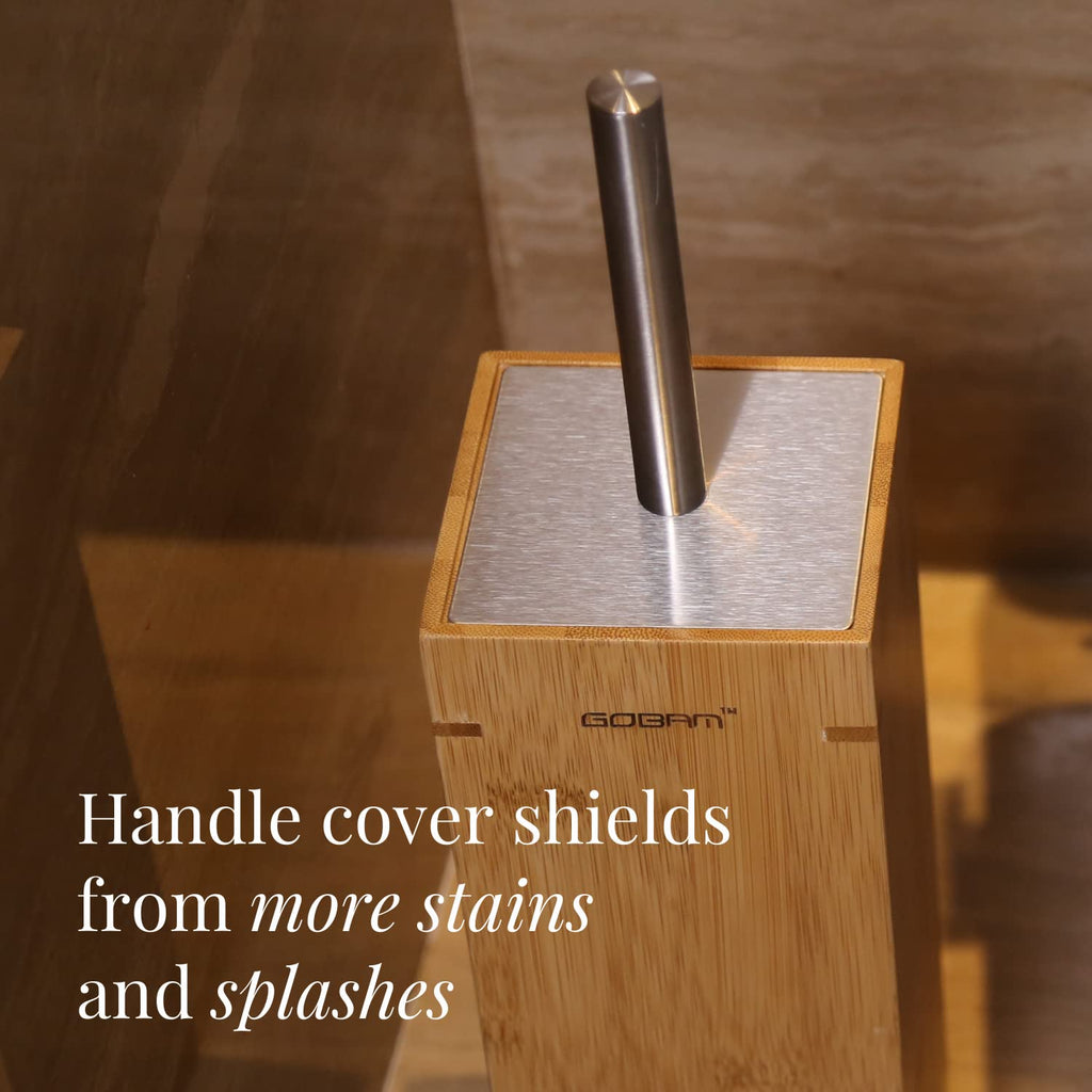 GOBAM Bamboo Toilet Brush and Holder for All Toilet Types - Stainless Steel Handle and Lid - Water Resistant - Toilet Brush Set - Bathroom Cleaning Supplies - Natural
