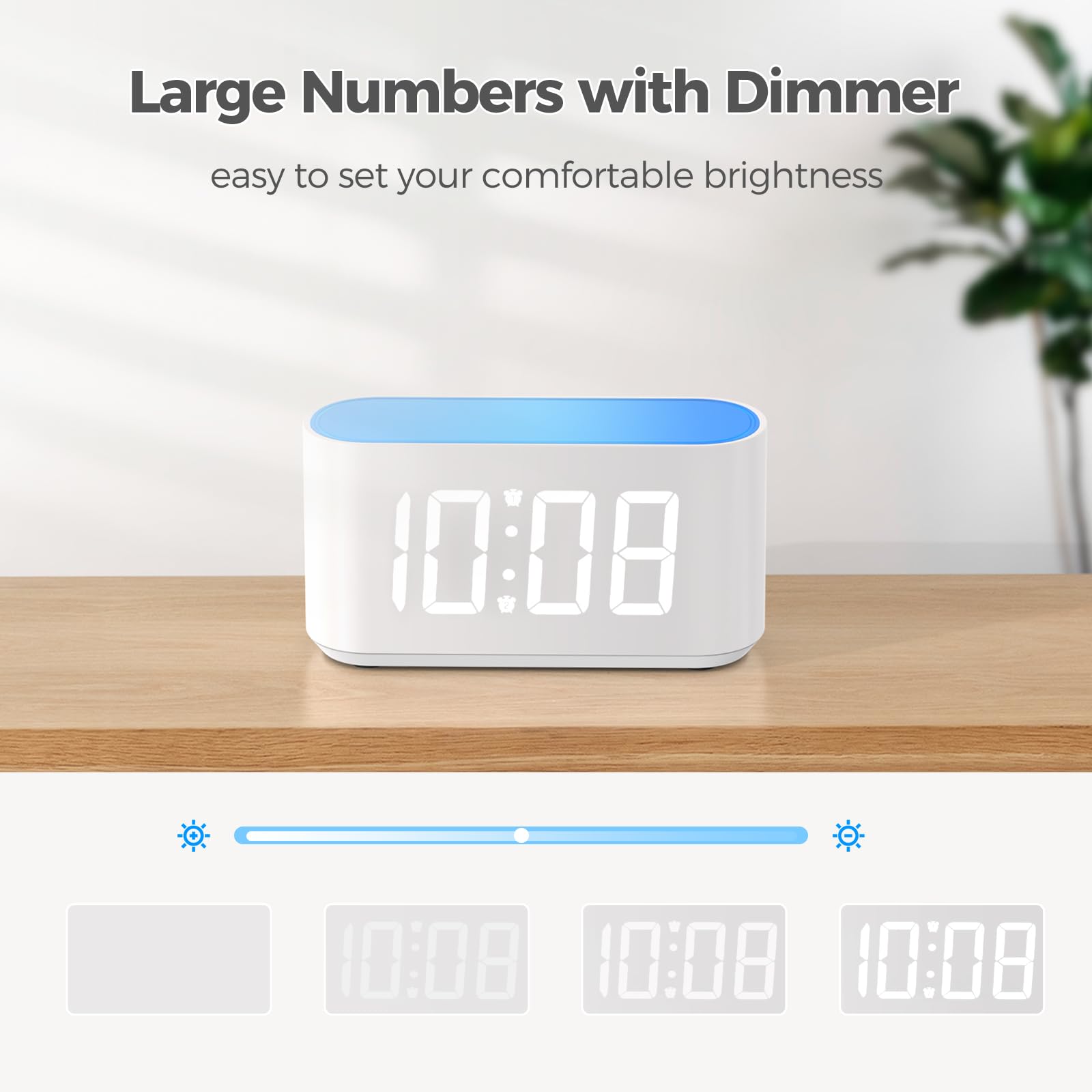 ONLAKE Alarm Clock for Bedrooms, Large Display Digital Clocks with 2 Alarms, 7 Color Larger Night Light, Dimmer, Adjustable Volume, Easy Snooze (White)