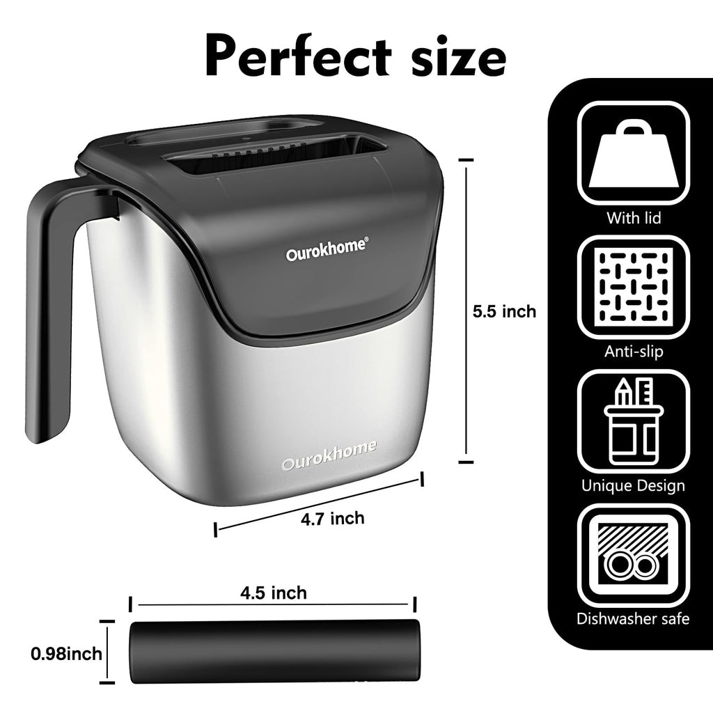 Ourokhome Knock Box Espresso Accessories, The Latest Patented Stainless Steel Espresso Machine Tool for Coffee Ground with Removable Knock Bar, Handle and Lid, Dishwasher safe, 4.8 inch