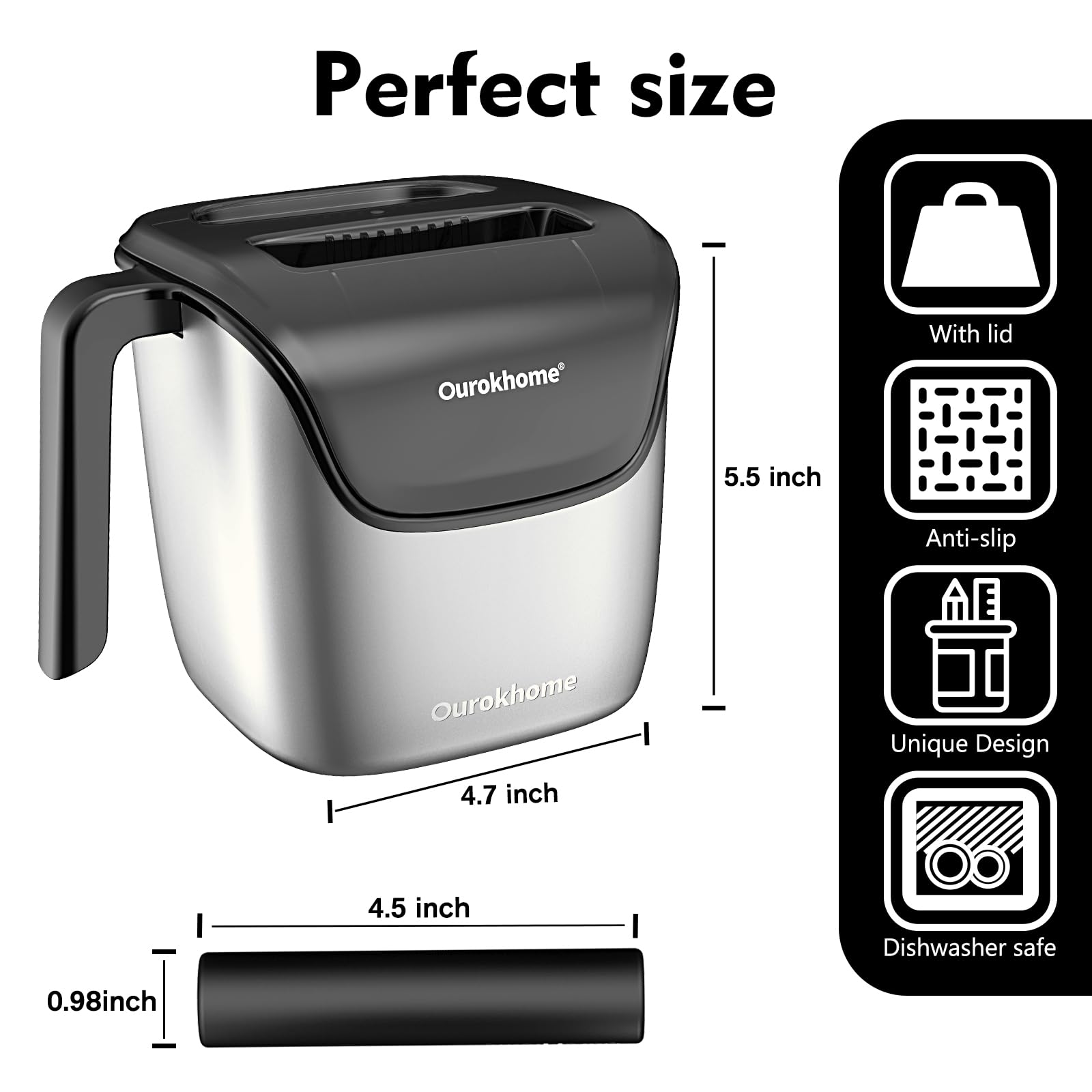 Ourokhome Knock Box Espresso Accessories, The Latest Patented Stainless Steel Espresso Machine Tool for Coffee Ground with Removable Knock Bar, Handle and Lid, Dishwasher safe, 4.8 inch