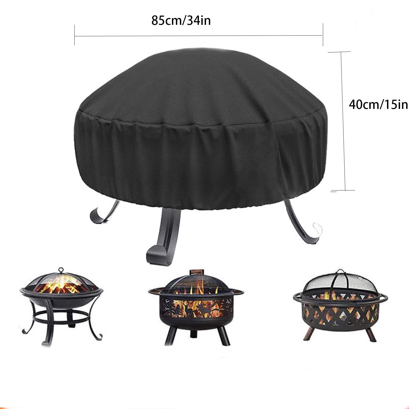 Fire Pit Cover Round for Fire Pit 22-34 Inch, Waterproof Outdoor FirePit Cover,Full Coverage Patio Round Fire Pit Cover Heavy Duty 420D Oxford Fabric Outdoor Fireplace Cover