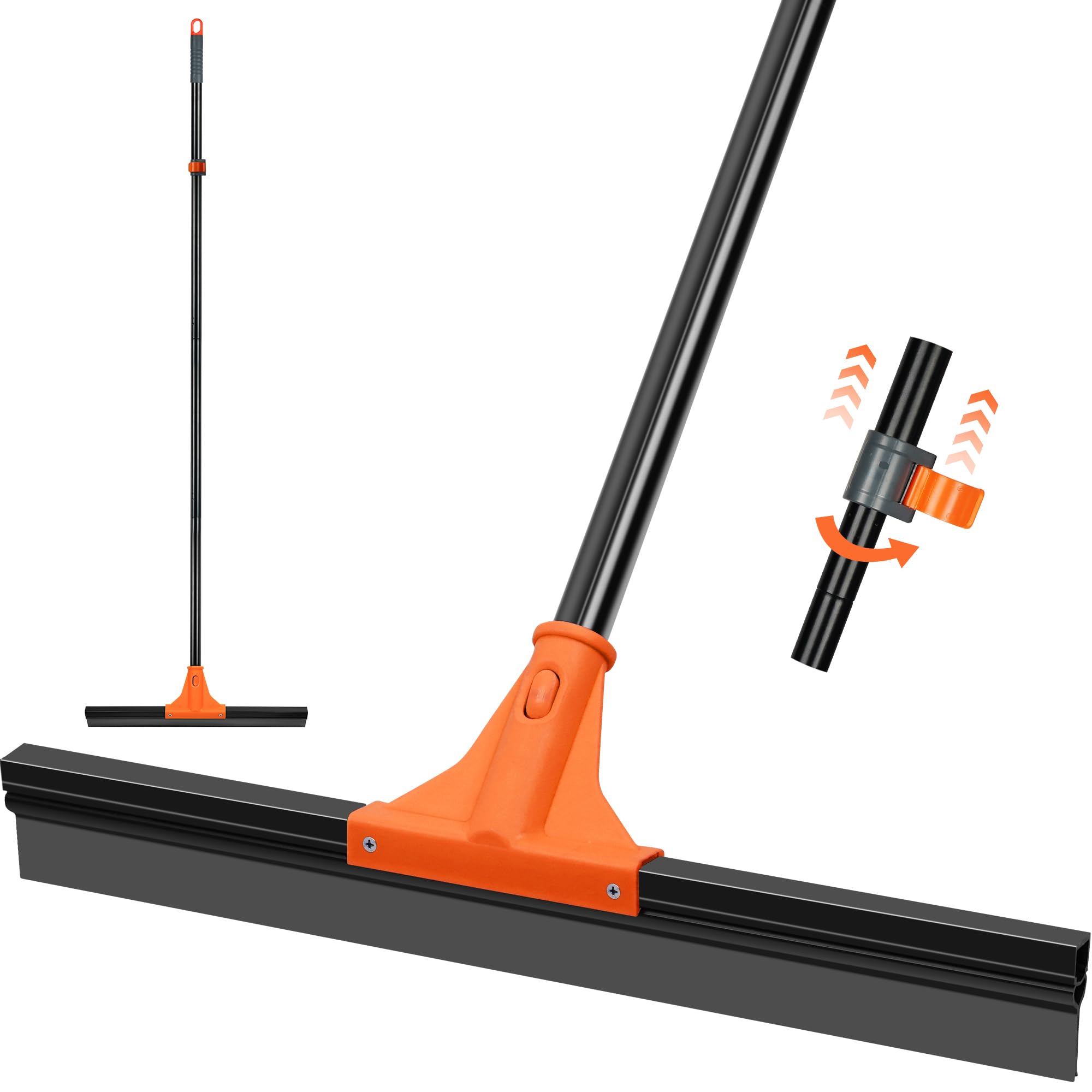 JEHONN Floor Squeegee Heavy Duty with 58.3 inches Long Handle, Rubber Scraper Broom for Cleaning Foam Water on Garage Concrete Bathroom Tile Marble Shower Glass Shop Deck Window Indoor Outdoor