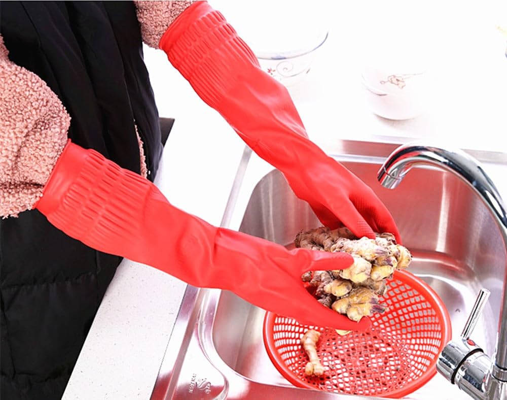 YSLON Rubber Cleaning Gloves Kitchen Dishwashing Glove 2-Pairs And Cleaning Cloth 2-Pack,Waterproof Reuseable.(Medium)