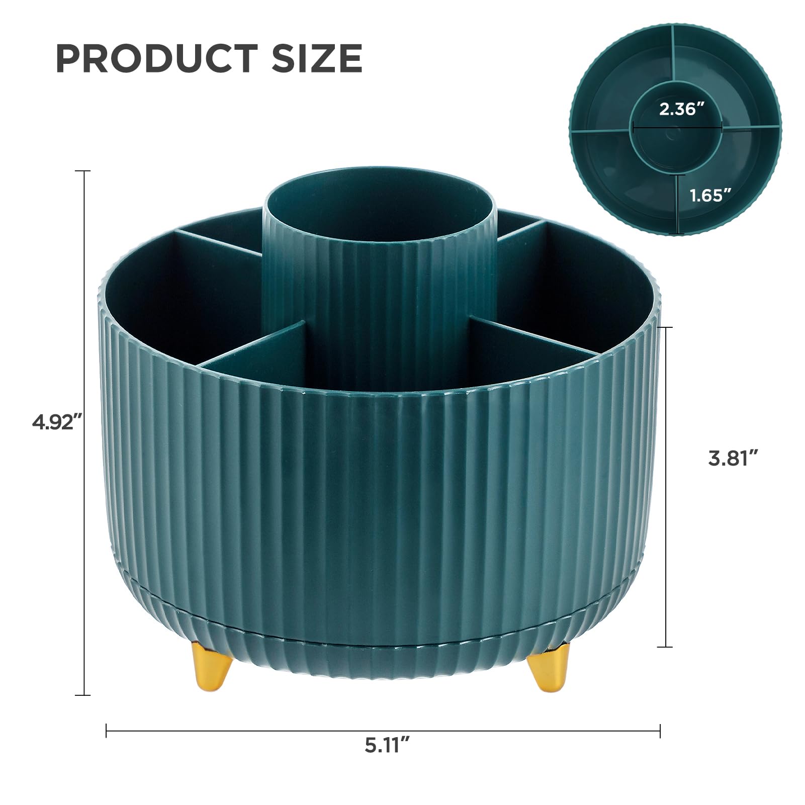 HBlife Pencil Pen Holder for Desk, 5 Slots 360° Degree Rotating Desk Organizers and Accessories, Desktop Storage Stationery Supplies Cute Pencil Cup for Office, School, Home, Art Supply, Dark Green