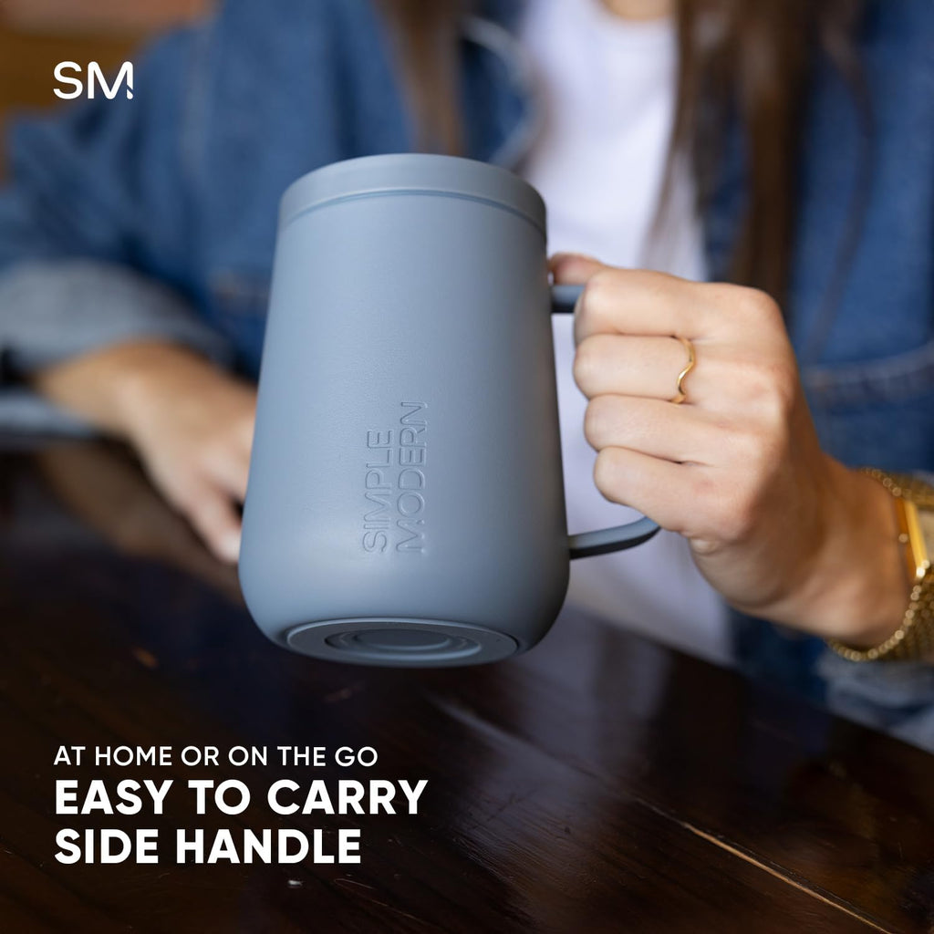 Simple Modern Travel Coffee Mug with Handle | Insulated Stainless Steel Coffee Tumbler Tea Cup | Gifts for Women & Men | Voyager Collection | 12oz | Almond Birch