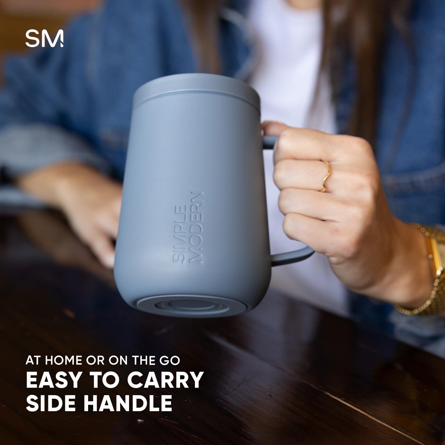 Simple Modern Travel Coffee Mug with Handle | Insulated Stainless Steel Coffee Tumbler Tea Cup | Gifts for Women & Men | Voyager Collection | 12oz | Almond Birch