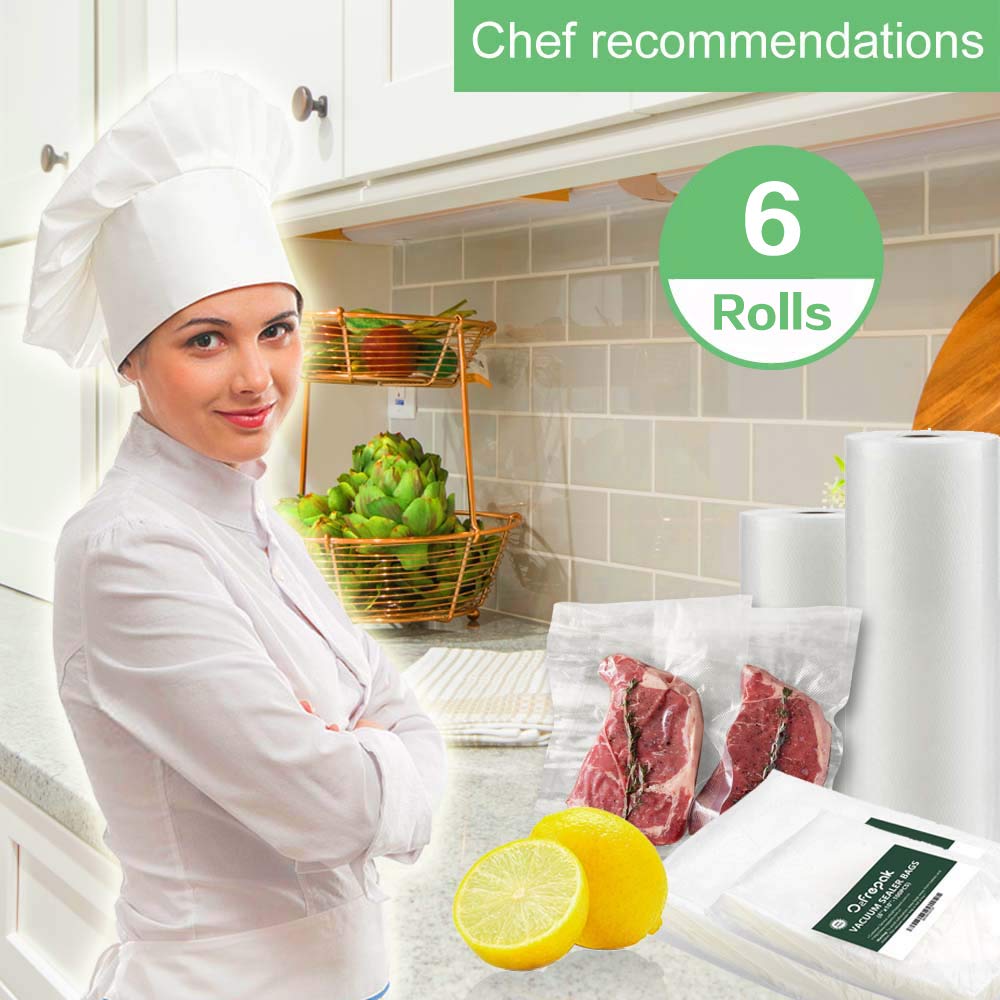O2frepak 6Pack 8"x20'(3Rolls) and 11"x20' (3Rolls) Vacuum Sealer Bags Rolls with BPA Free,Heavy Duty Vacuum Sealer Storage Bags Rolls,Cut to Size Roll,Great for Sous Vide