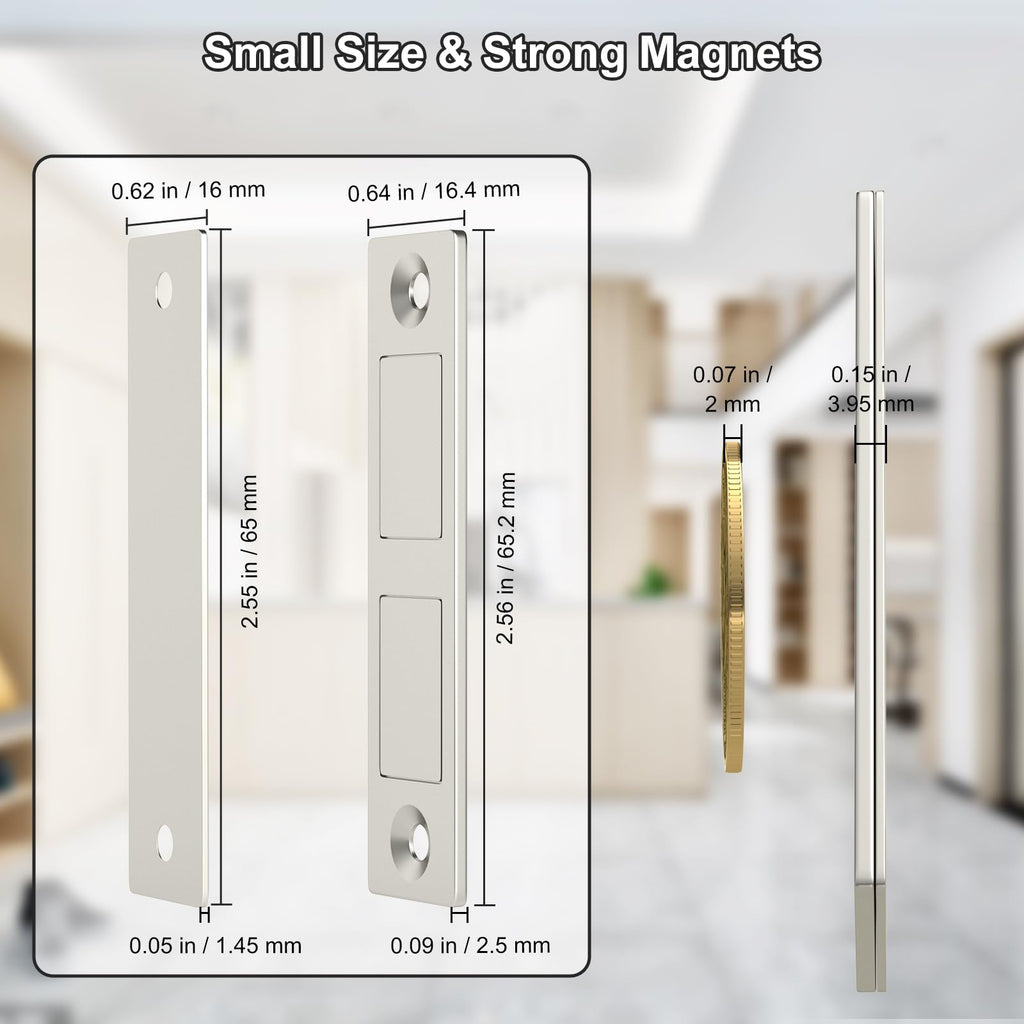 Cabinet Door Magnets Jiayi 4 Pack Magnetic Door Catches Ultra Thin Cupboard Magnets Dual Magnets Catch Latches Cabinet Magnets for Furniture Closet Cupboard Door Closing Magnetic Latch Door Closure