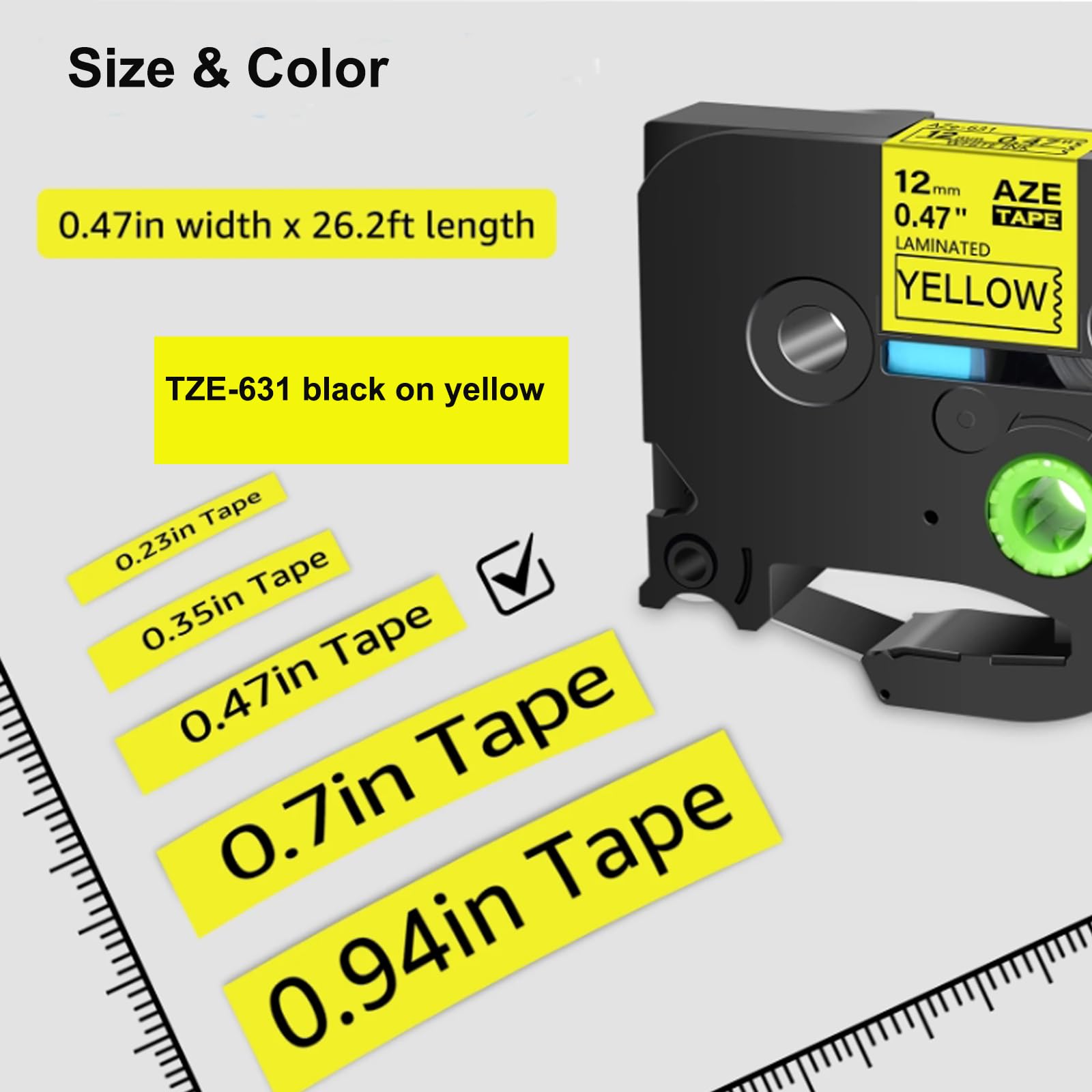 12mm Yellow Label Tape TZe-631 Replace for Brother TZe TZ Tape 12mm 0.47 Laminated Yellow TZe631 TZ-631 P Touch Label Maker Tape for Brother Ptouch PT-D210 PT-D220 PT-H110 D600 D400, 5-Pack