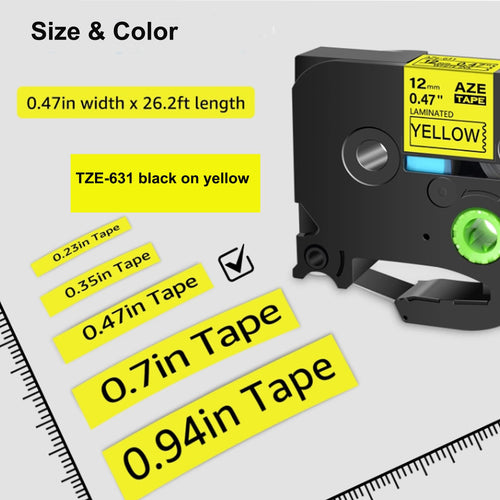 12mm Yellow Label Tape TZe-631 Replace for Brother TZe TZ Tape 12mm 0.47 Laminated Yellow TZe631 TZ-631 P Touch Label Maker Tape for Brother Ptouch PT-D210 PT-D220 PT-H110 D600 D400, 5-Pack