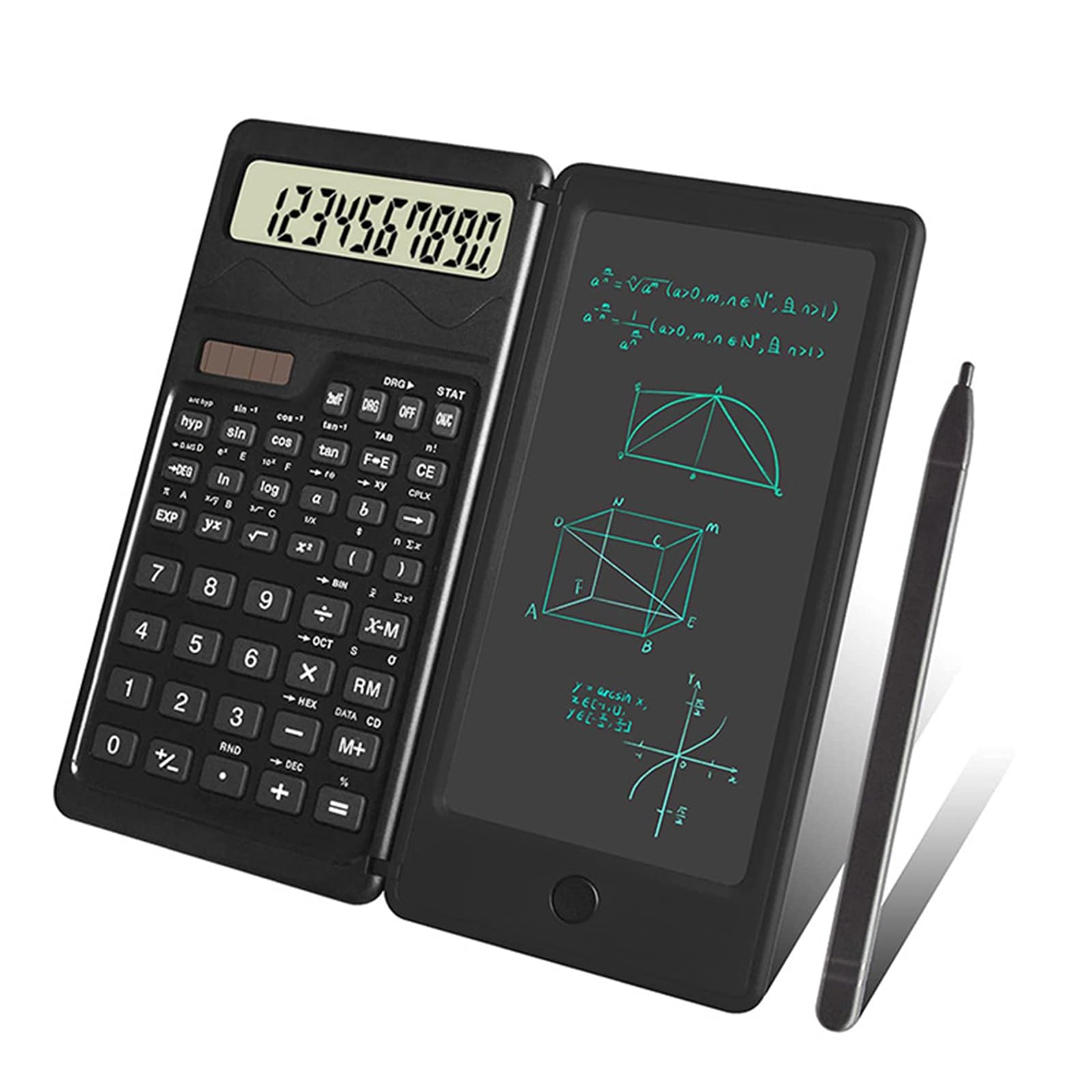Scientific Calculator, Smart Folding Portable Scientific Function Calculator, 10-Digit LCD Solar Rechargeable Calculator with Erasable Writing Board, Versatile Silent Learning for Office and School